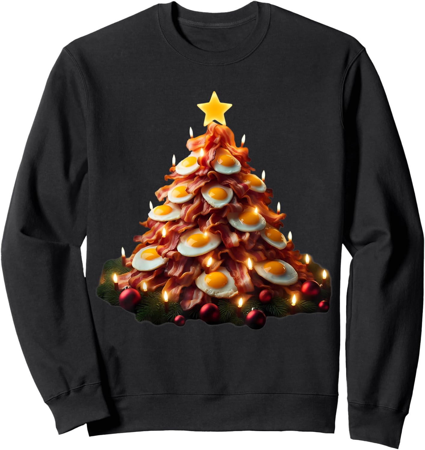 Bacon Christmas Tree With Eggs Carnivore Keto Meat Lover Fun Sweatshirt - Sweatshirt | Black