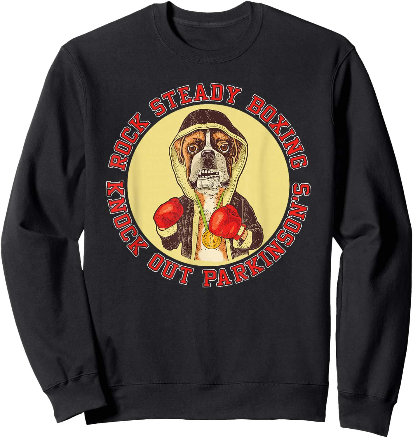 Rock Steady Boxing Parkinson's - Boxer Dog With Red Gloves Sweatshirt - Sweatshirt | Black