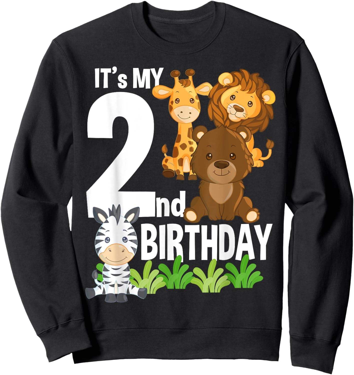 It's My 2nd Birthday Zoo Theme Birthday Safari Jungle Animal Sweatshirt - Sweatshirt | Black