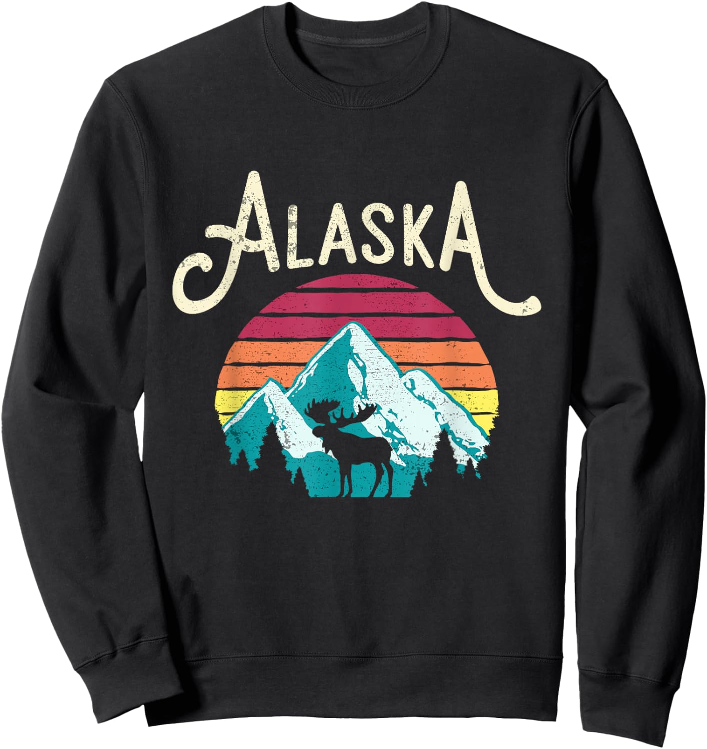 Retro Alaska AK Juneau Mountains Wildlife Moose Sweatshirt - Sweatshirt | Black
