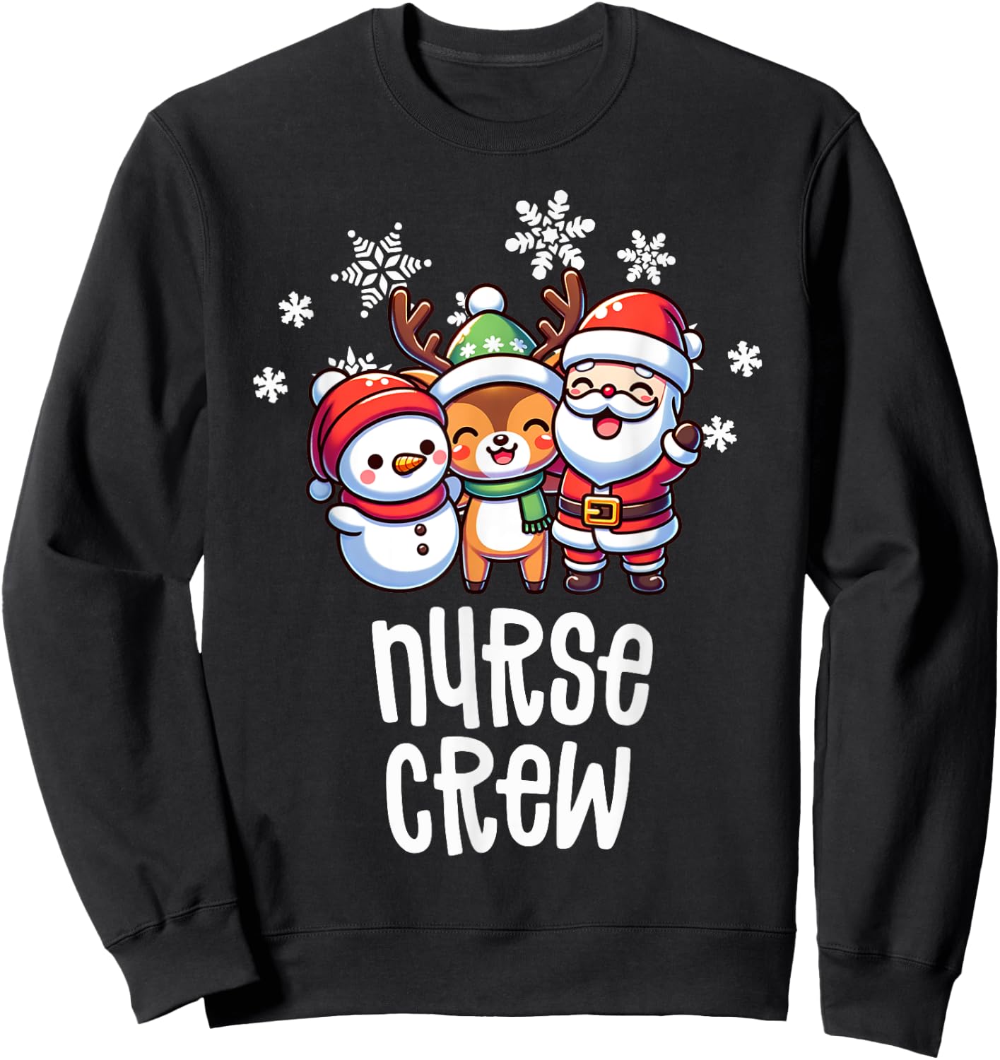Christmas Nurse Crew Santa Snowman Holiday RN NICU PICU Sweatshirt - Sweatshirt | Black