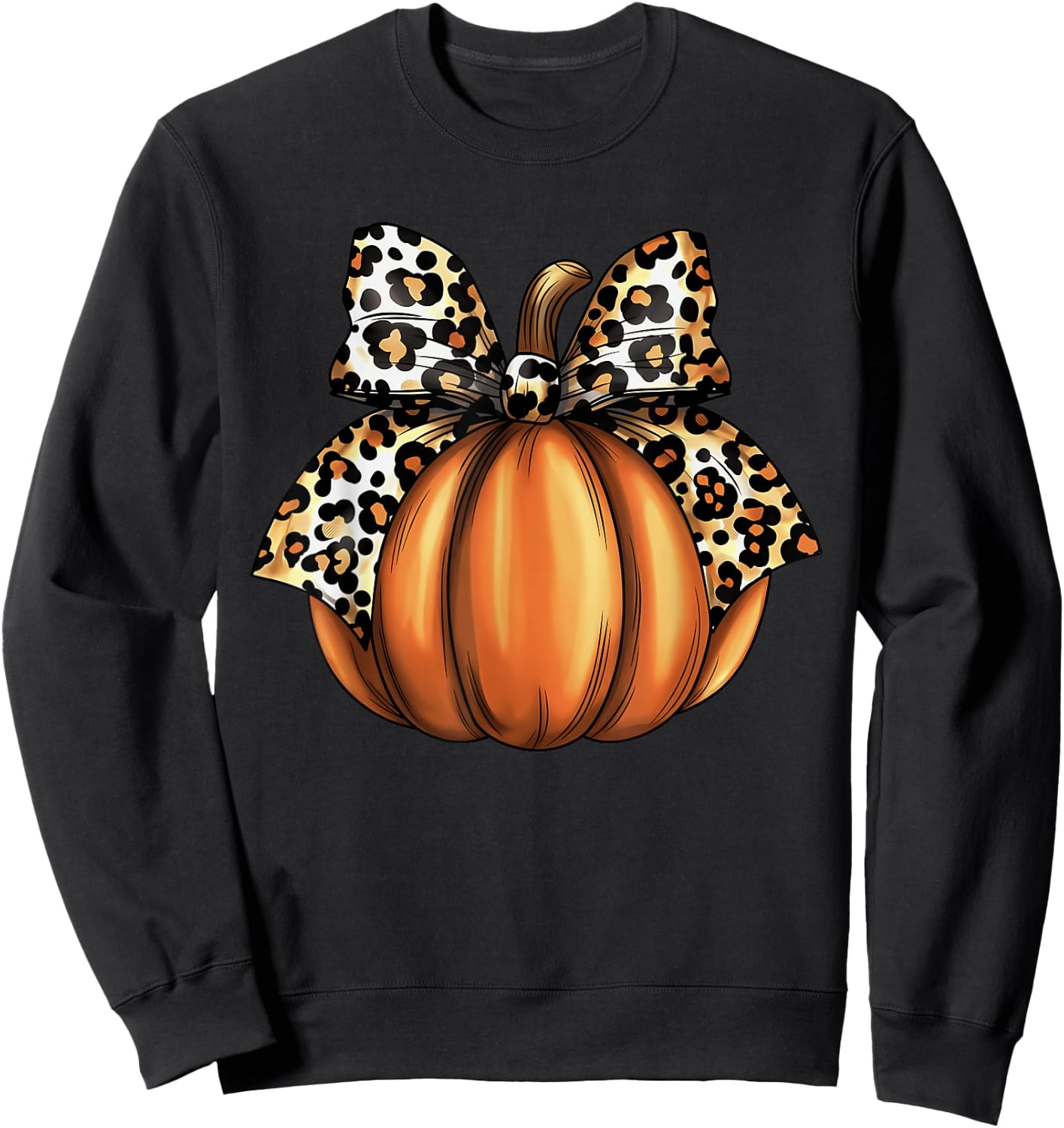 Pumpkin Leopard Coquette Bow Women Girls Kids Halloween Sweatshirt - Sweatshirt | Black
