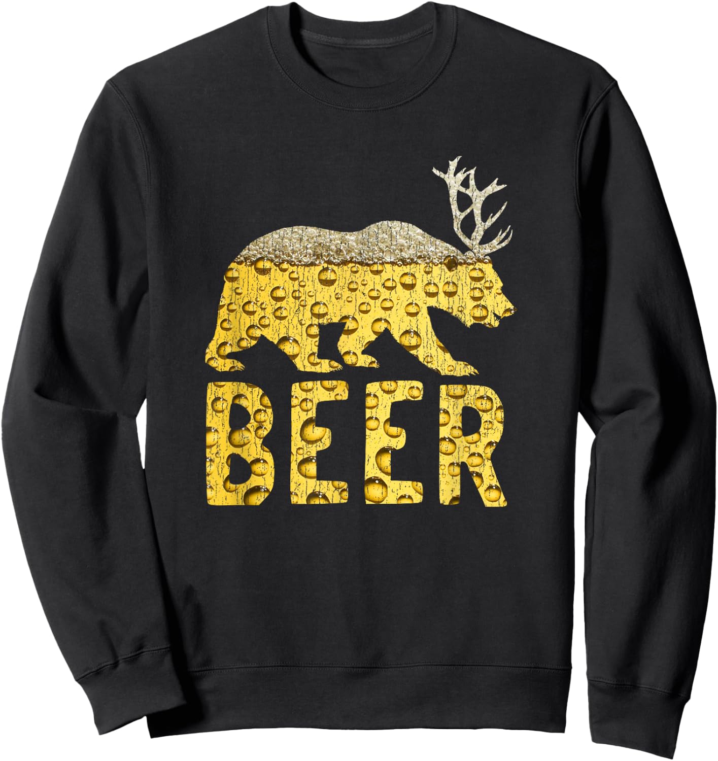 Beer Bubbles Bear+Deer=Beer Bear Antlers Sweatshirt - Sweatshirt | Black