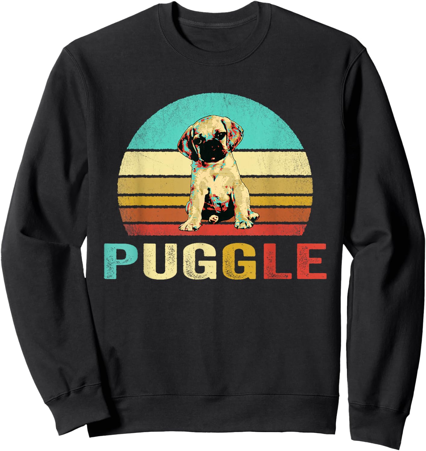 Vintage Puggle Shirt Dog Sunset Sweatshirt - Sweatshirt | Black
