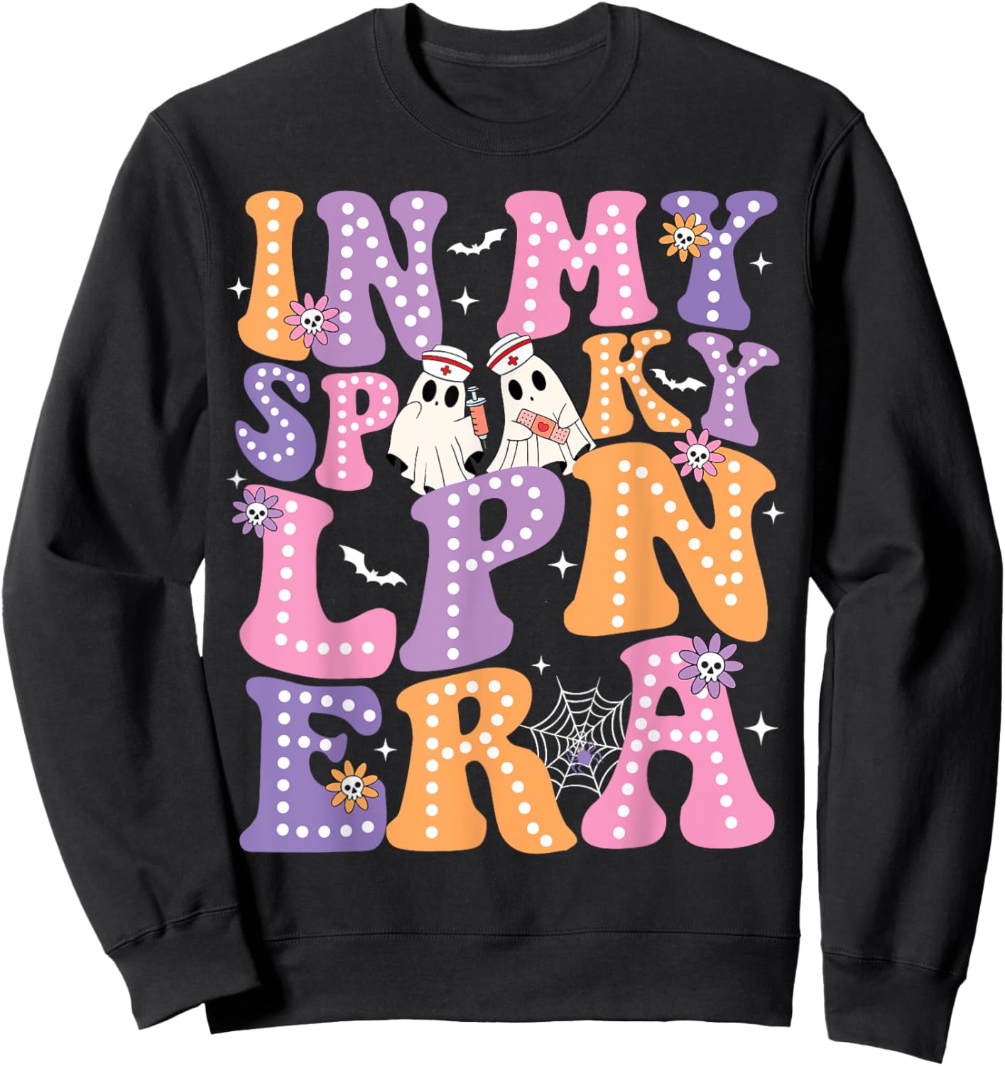 Groovy In My Spooky LPN Era Ghost Nurse Halloween Nursing Sweatshirt - Sweatshirt | Black