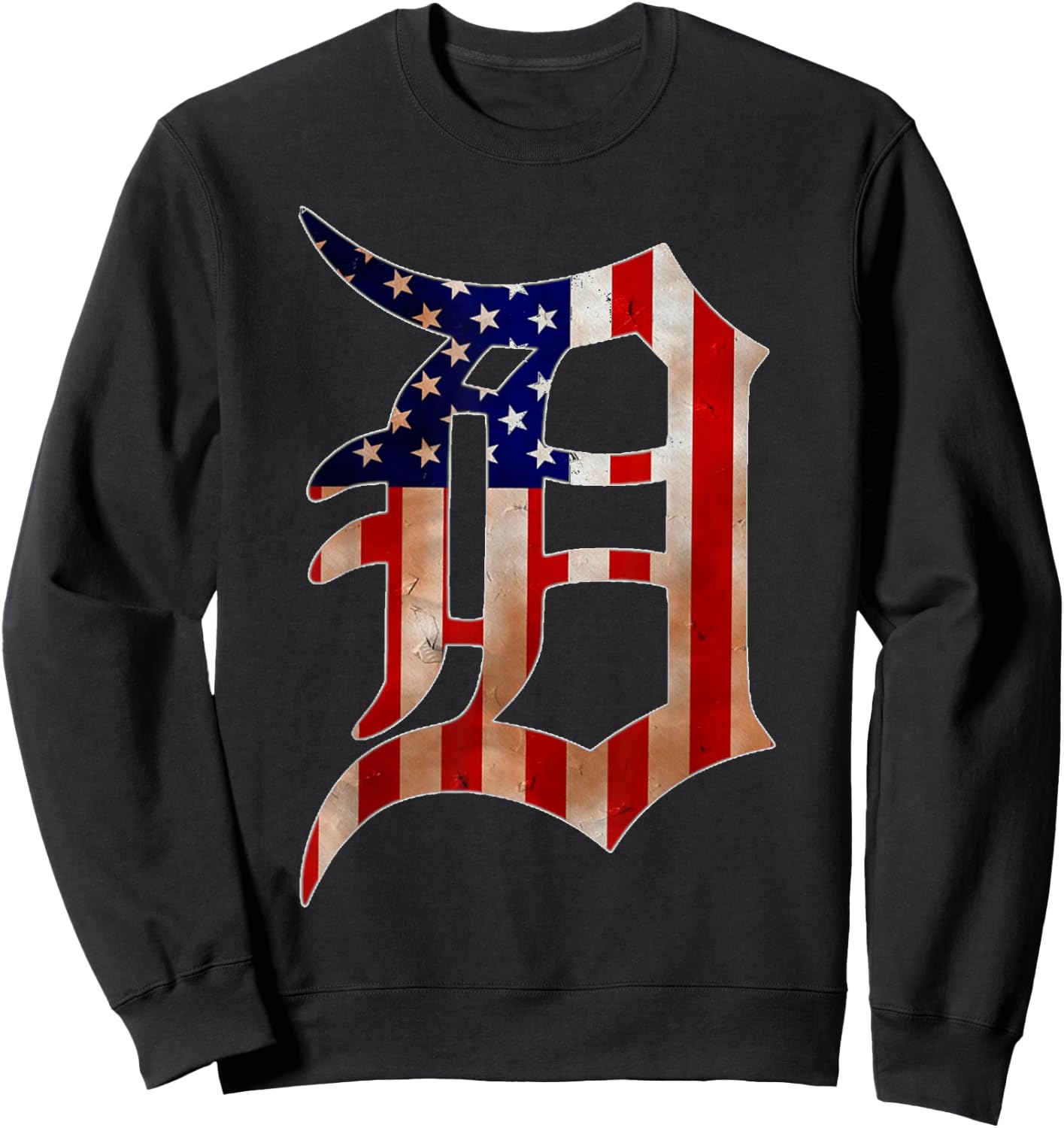 Detroit City American Flag Old English D Sweatshirt - Sweatshirt | Black