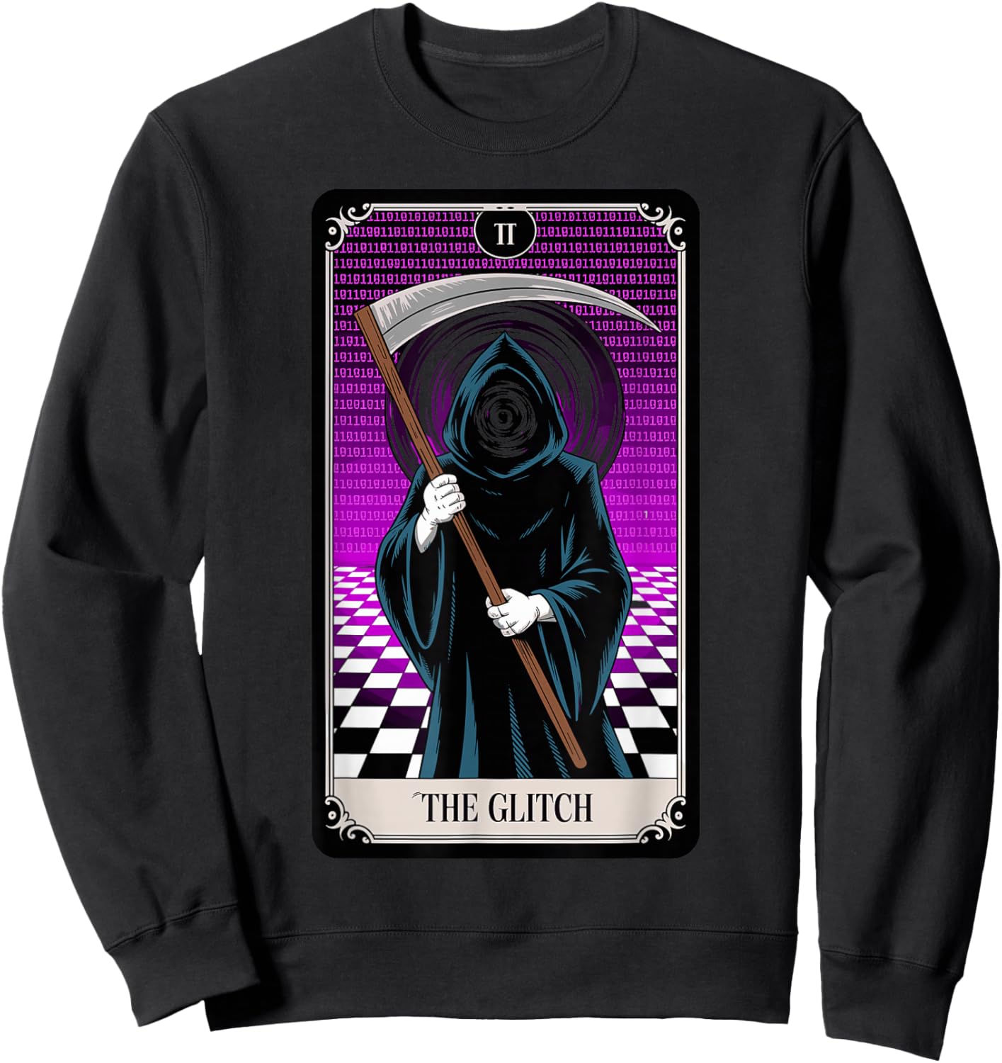 The Glitch Tarot Card Grim Reaper Hacker Sweatshirt - Sweatshirt | Black