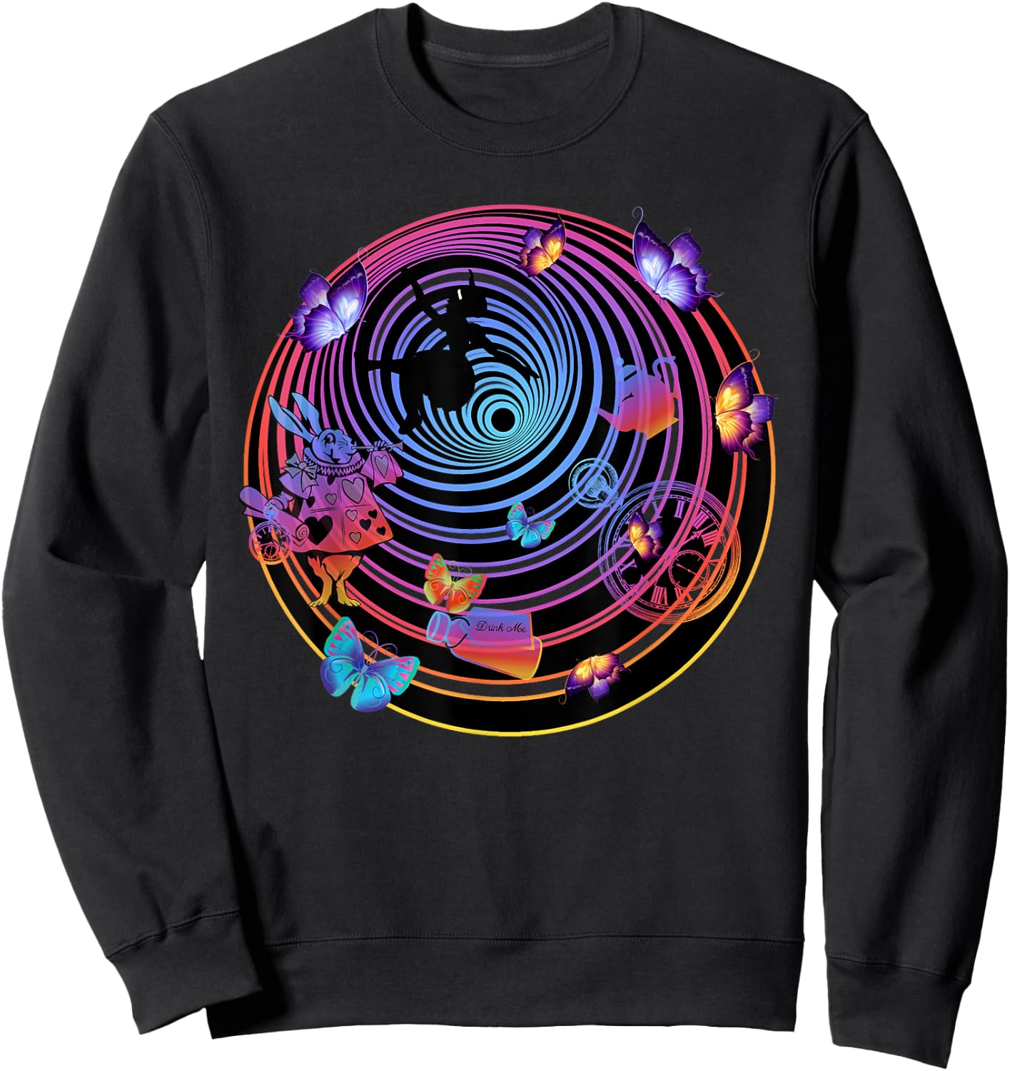 Down The Rabbit Hole - Alice In Wonderland T Shirt Design Sweatshirt - Sweatshirt | Black