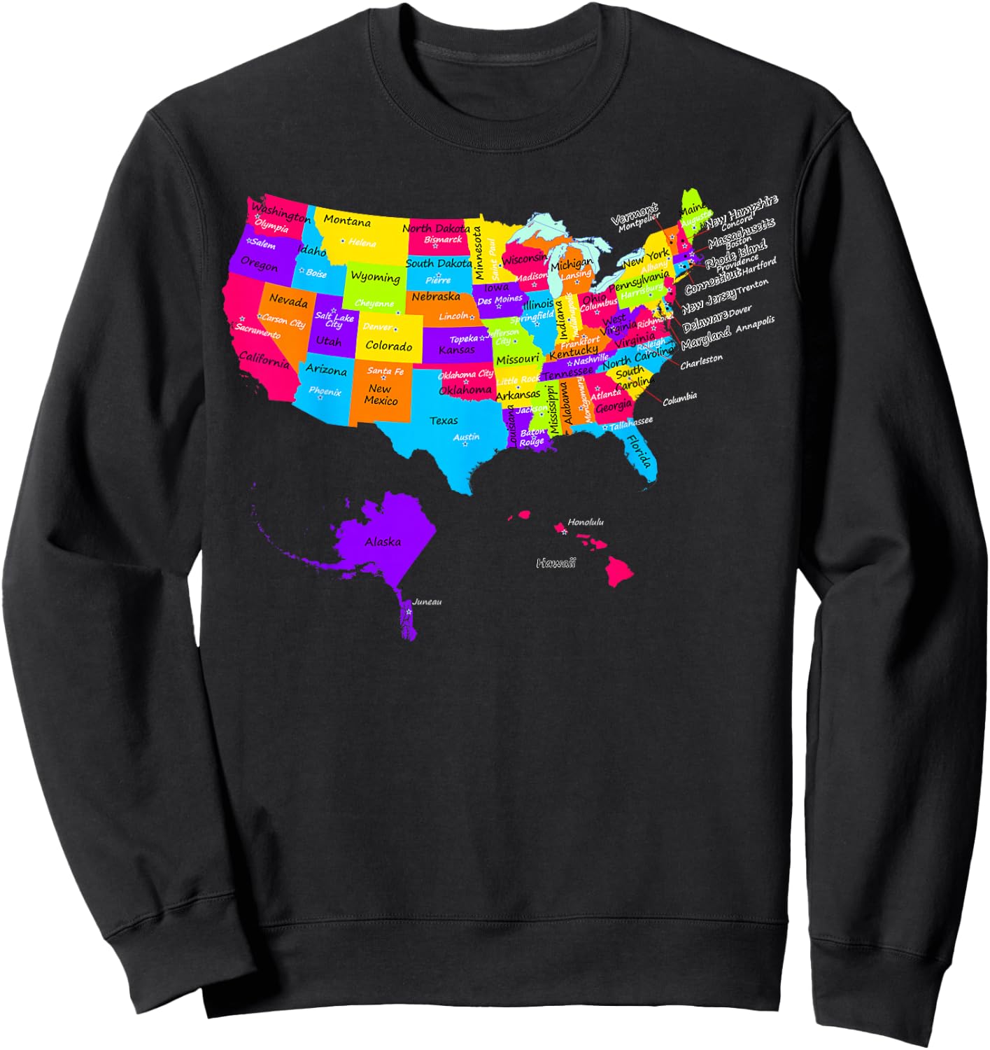 United States map with States and Capital Cities Shirt Sweatshirt - Sweatshirt | Black