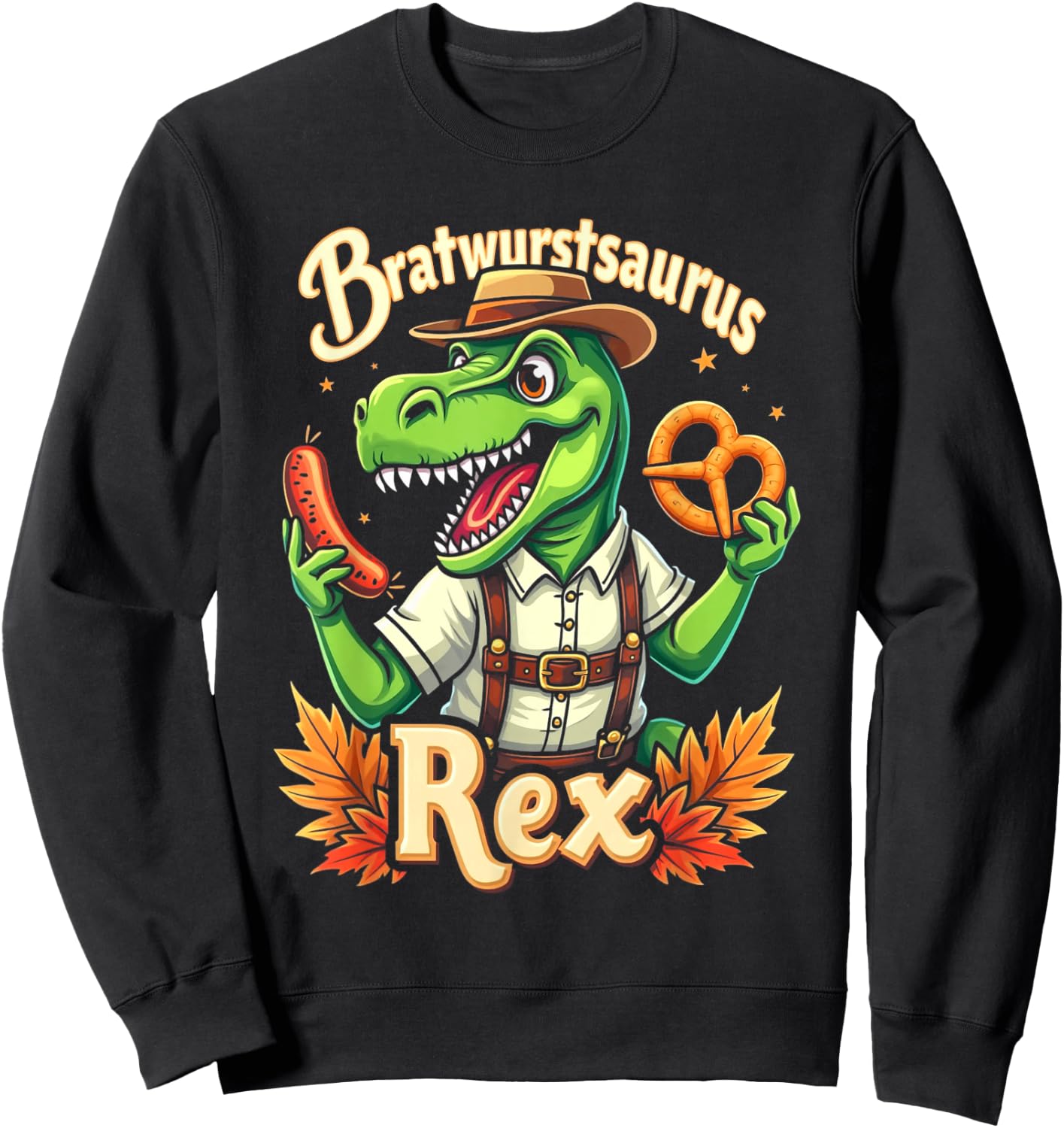 Funny Oktoberfest Dinosaur Lederhosen T-Rex Kids Sweatshirt - Sweatshirt | Black