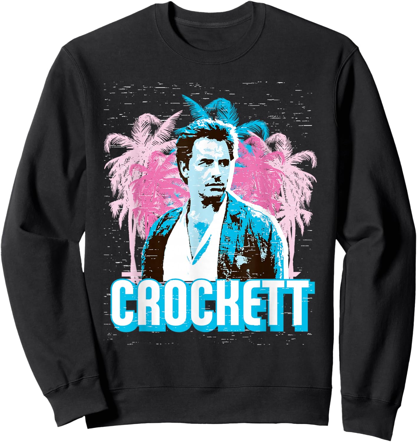 Miami Vice Crockett and Palm Tree Scenery Sweatshirt - Sweatshirt | Black