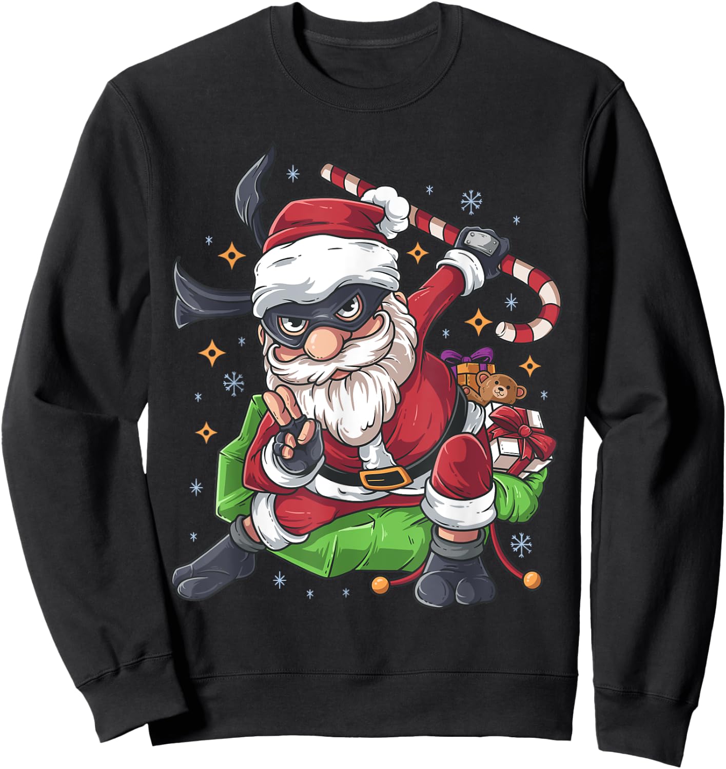 Ninja Santa Claus Candy Cane Funny Christmas Holiday Sweatshirt - Sweatshirt | Black