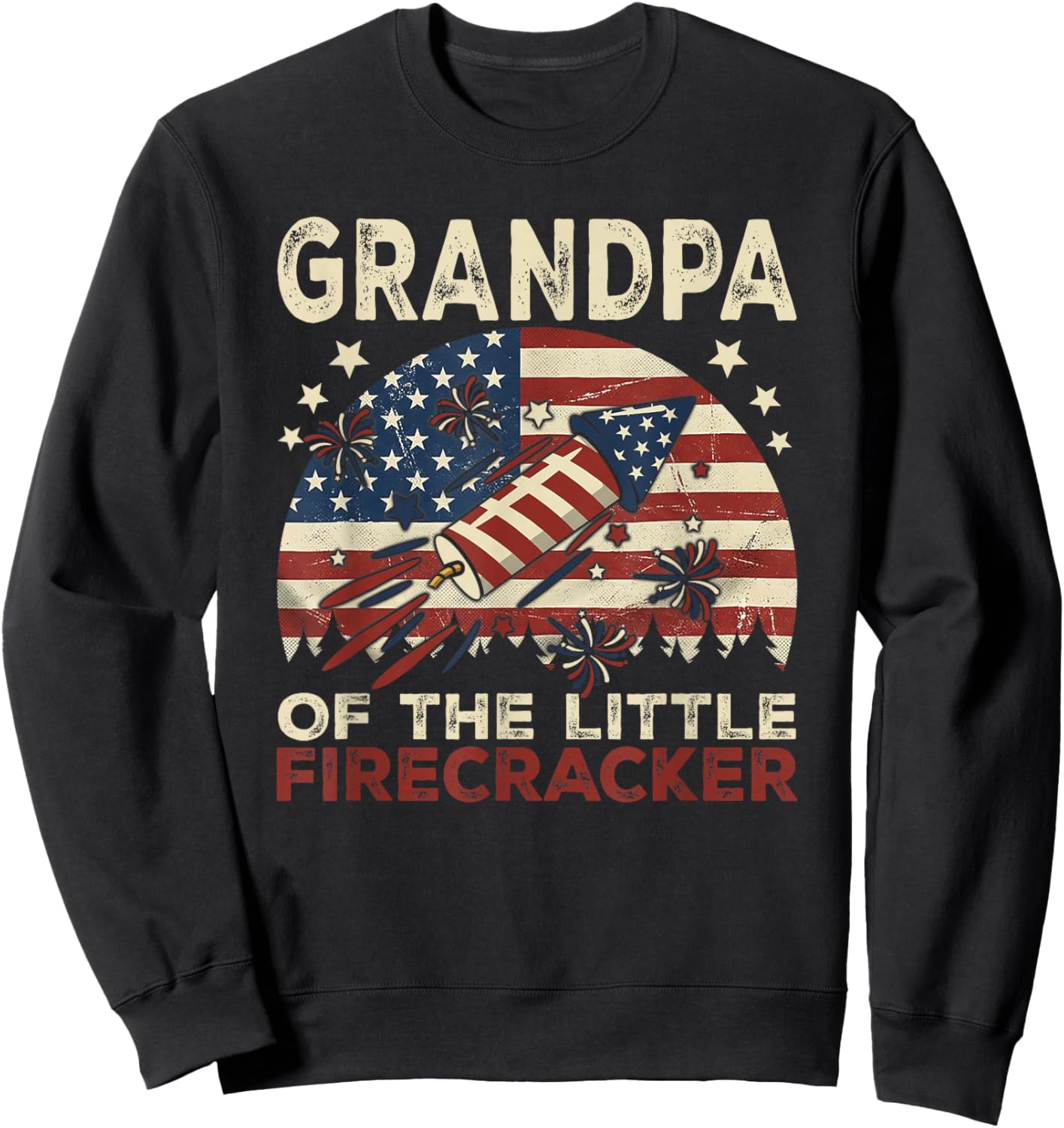 Grandpa of The Little Firecracker Fourth of July Birthday Sweatshirt - Sweatshirt | Black
