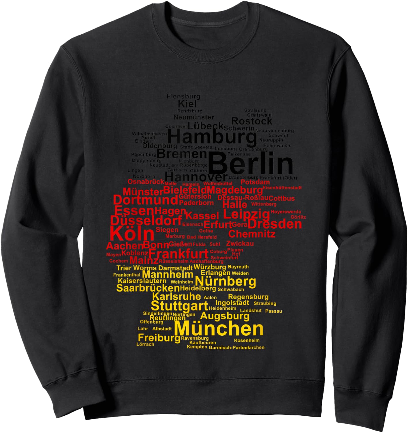 Germany Map Silhouette Towns Cities Flag Berlin Travel Sweatshirt - Sweatshirt | Black