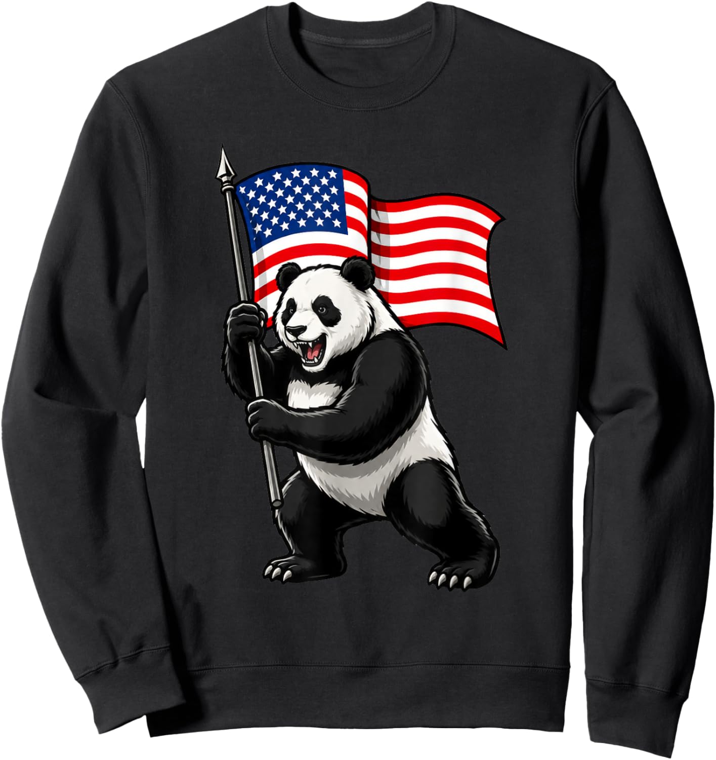 American Flag Panda Bear 4th of July Sweatshirt - Sweatshirt | Black