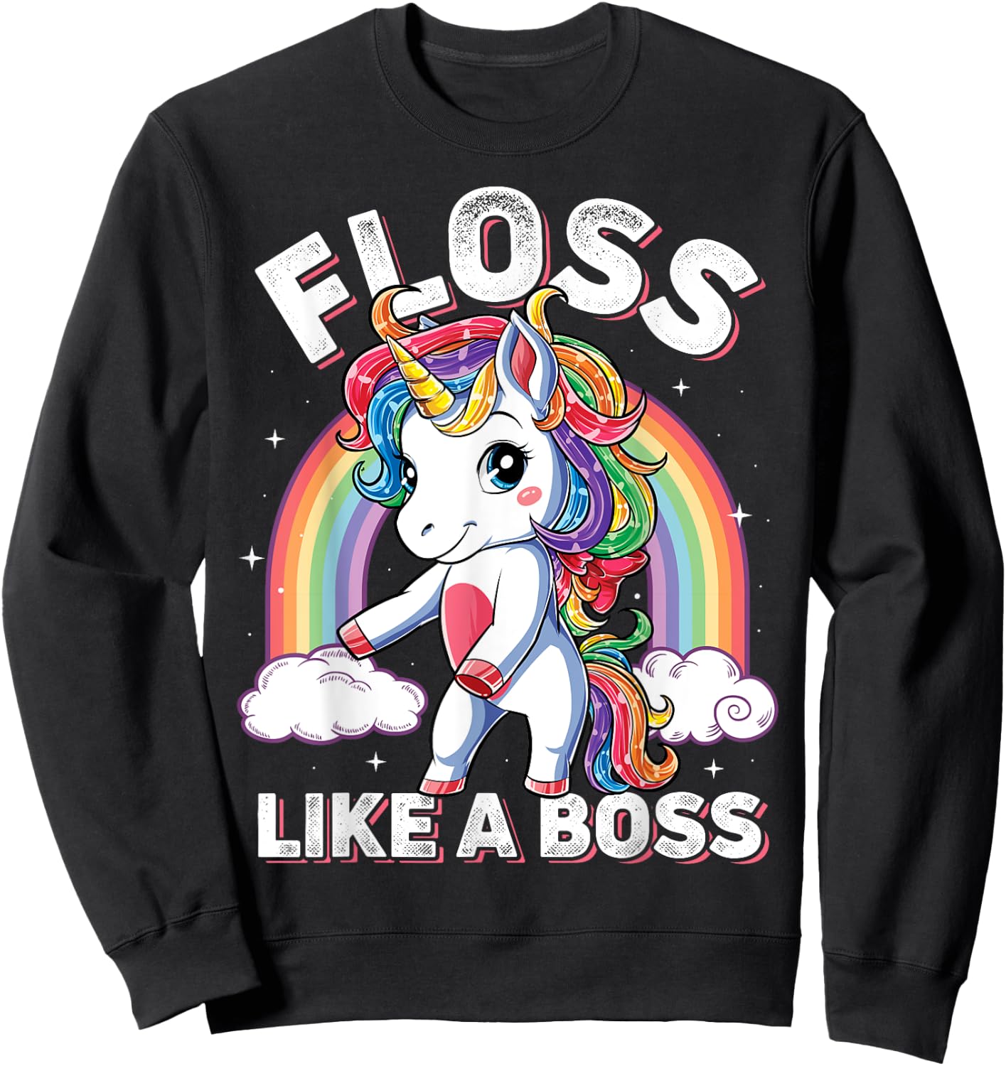 Unicorn Floss Like A Boss T shirt Girls Rainbow Flossing Sweatshirt - Sweatshirt | Black