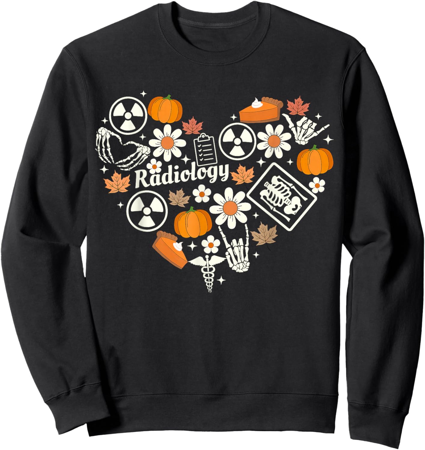 Radiology Fall Heart Xray Tech Autumn Pumpkin Thanksgiving Sweatshirt - Sweatshirt | Black