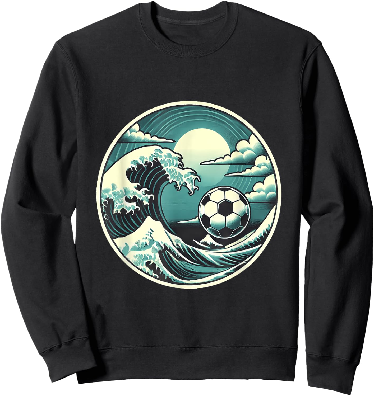 Great Wave with Soccer Ball Serene Sport Design Sweatshirt - Sweatshirt | Black