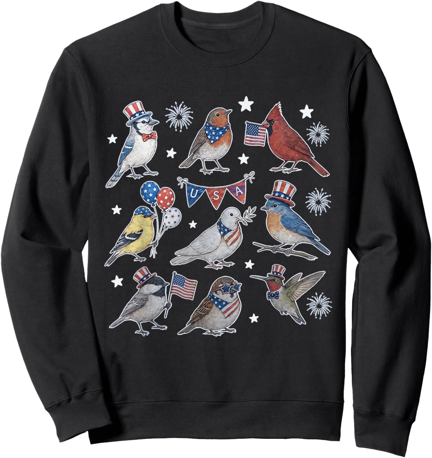 Funny Patriotic Songbirds of North America Field USA Flag Sweatshirt - Sweatshirt | Black