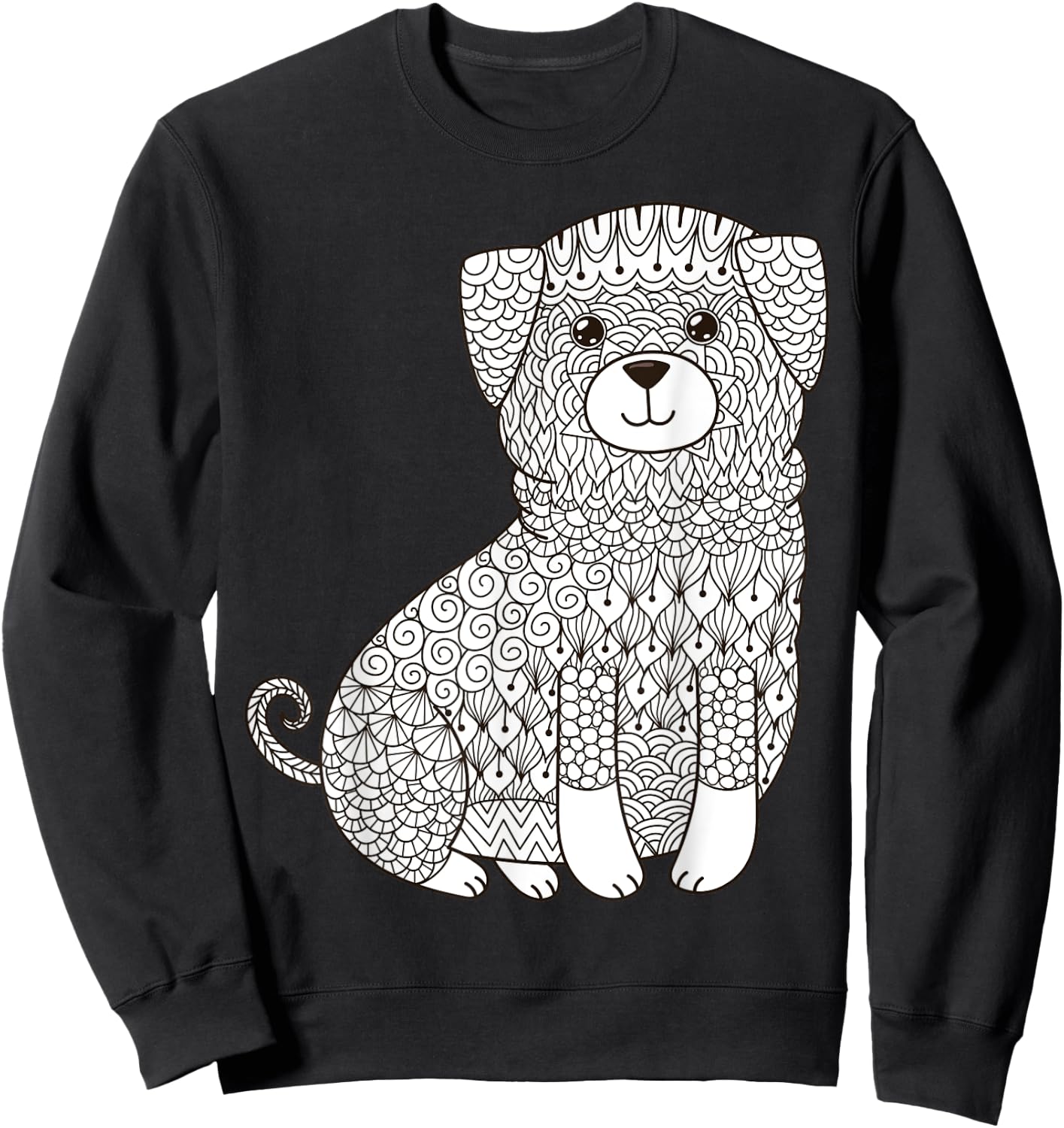 Lovable Mutt Dog - Color Your Own Colorific Design Women Kids Sweatshirt - Sweatshirt | Black