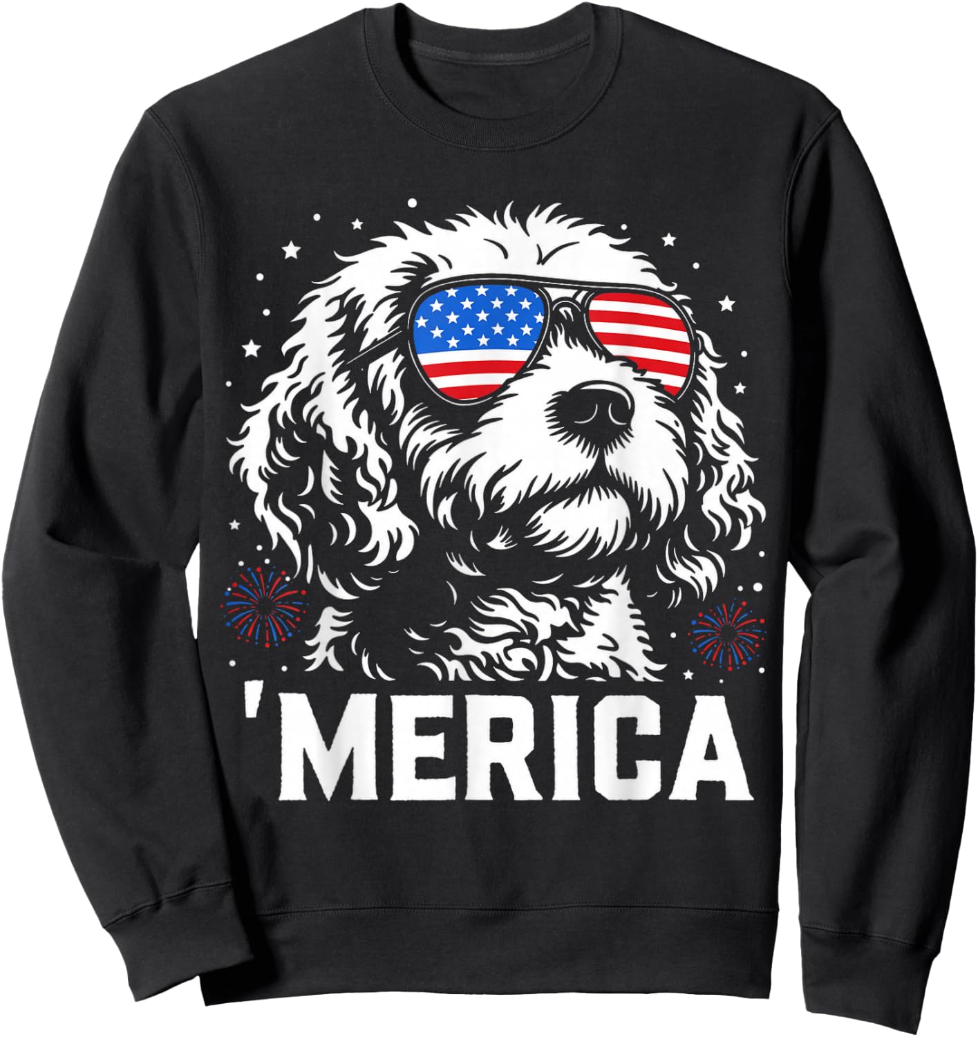 Patriotic Merica Cavapoo Dog US Flag 4th of July Dog Lover Sweatshirt - Sweatshirt | Black