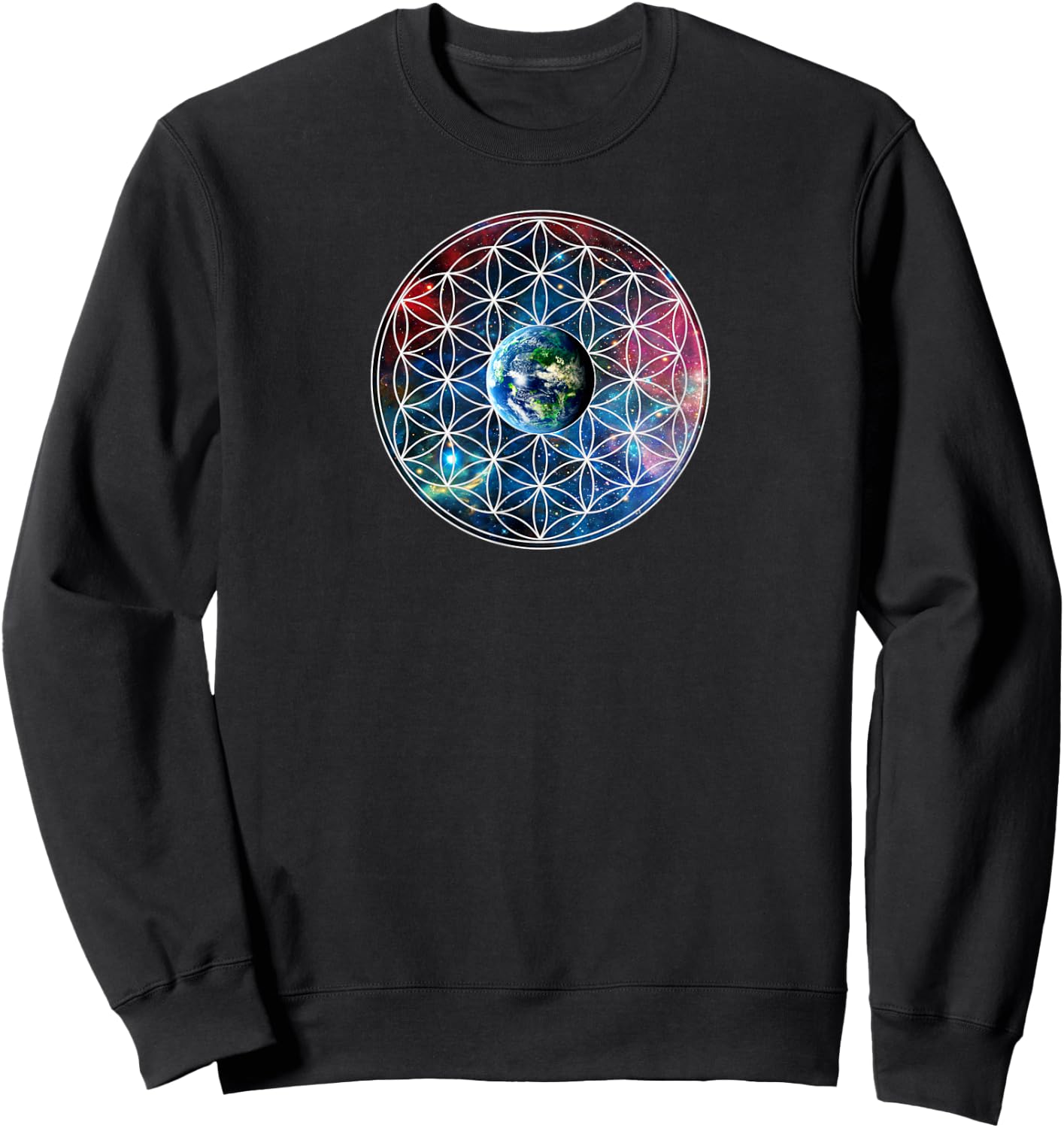 Earth with flower of life, sacred geometry, Yoga Sweatshirt - Sweatshirt | Black