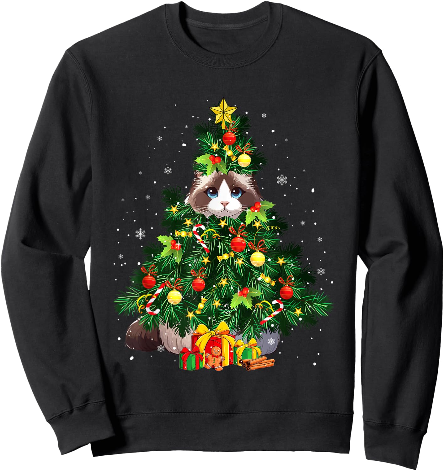 Ragdoll Cat Cosplay Xmas Tree Matching Owner Family Kids Sweatshirt - Sweatshirt | Black