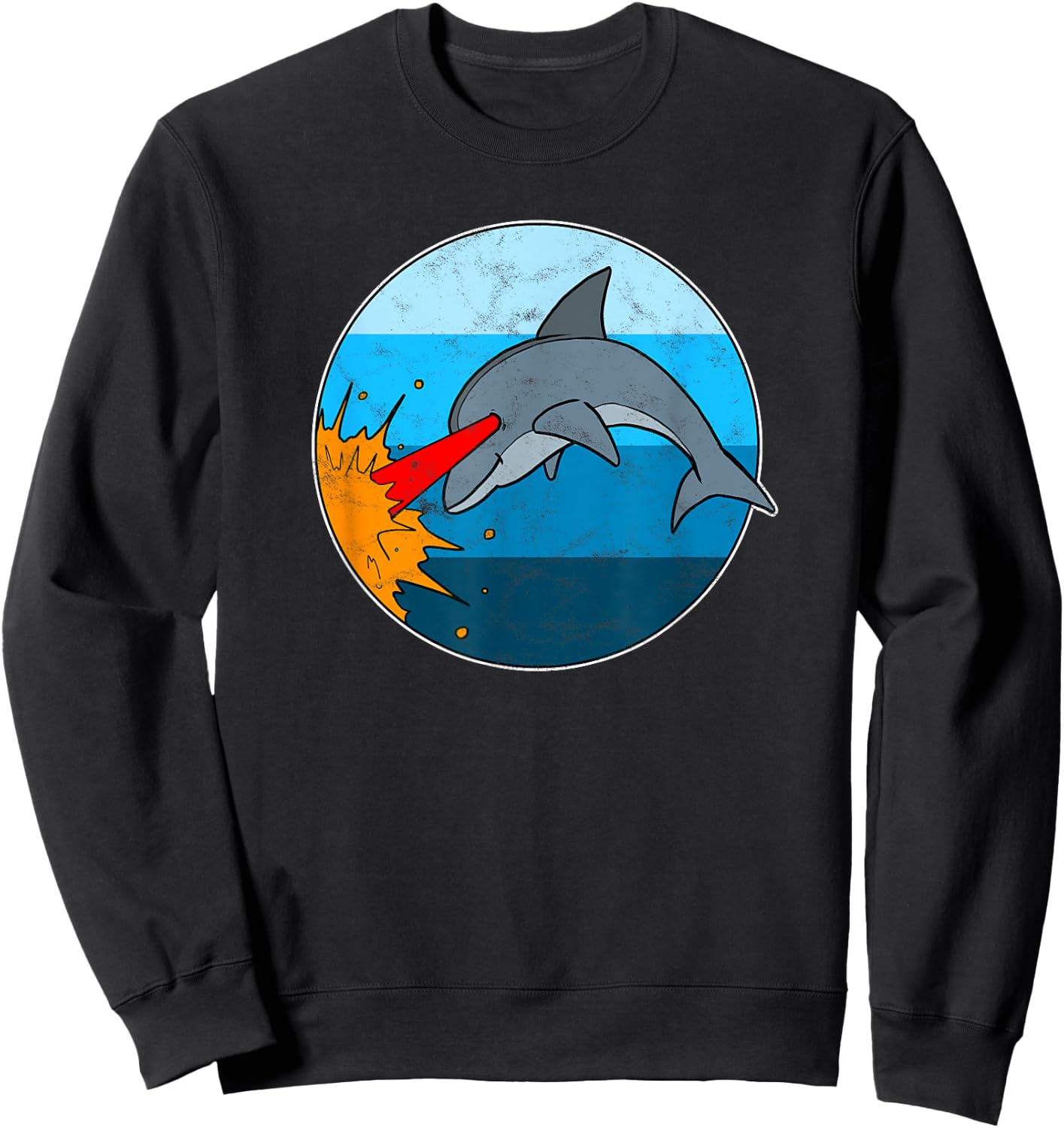 Retro Laser Dolphin Funny 80s Dolphin Sweatshirt - Sweatshirt | Black