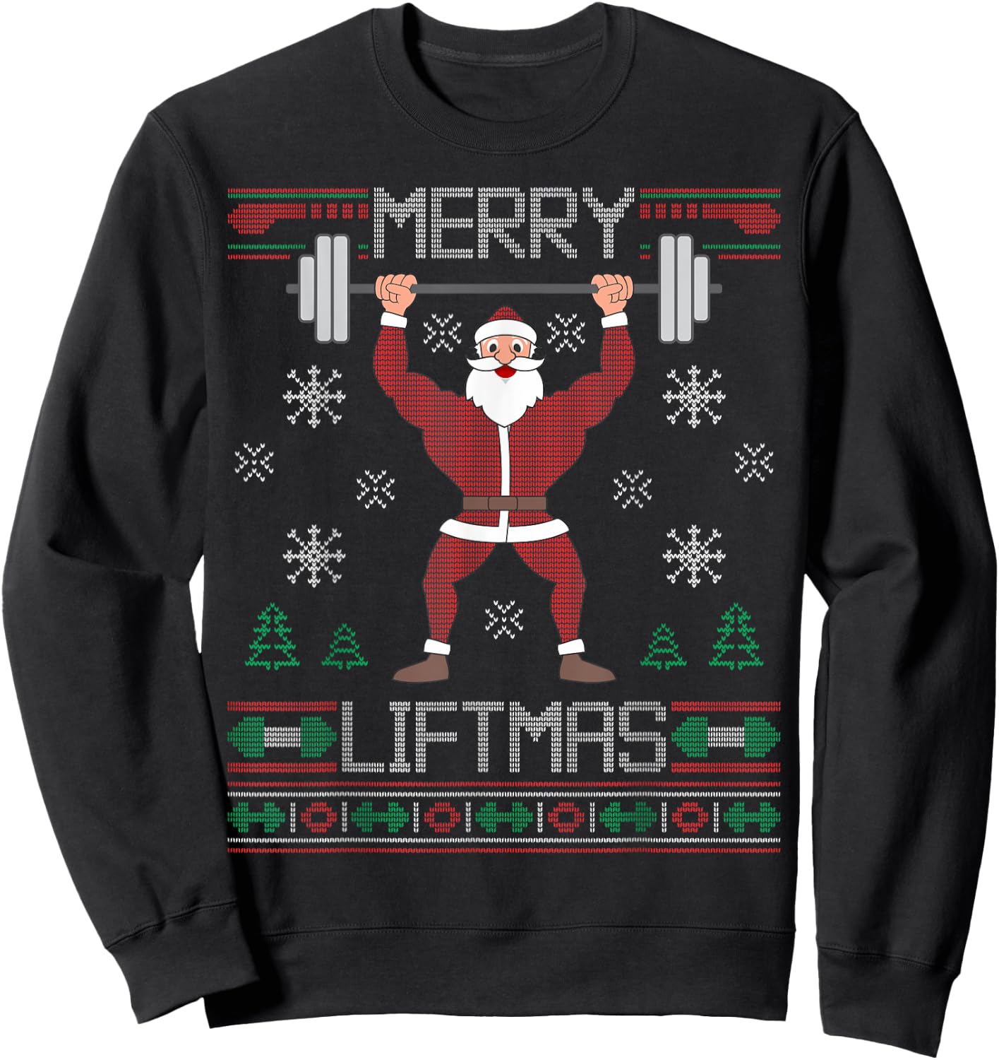 Merry Liftmas Ugly Christmas Sweater Santa Claus Gym Workout Sweatshirt - Sweatshirt | Black