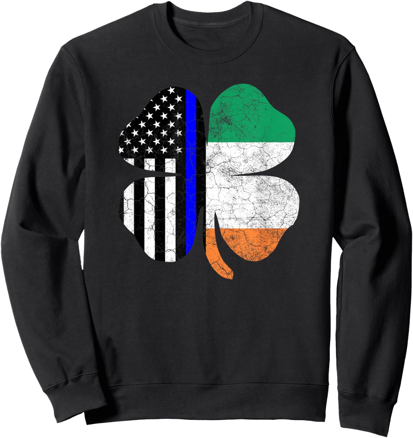 St Patricks Day Thin Blue Line American Irish Flag Police Sweatshirt - Sweatshirt | Black