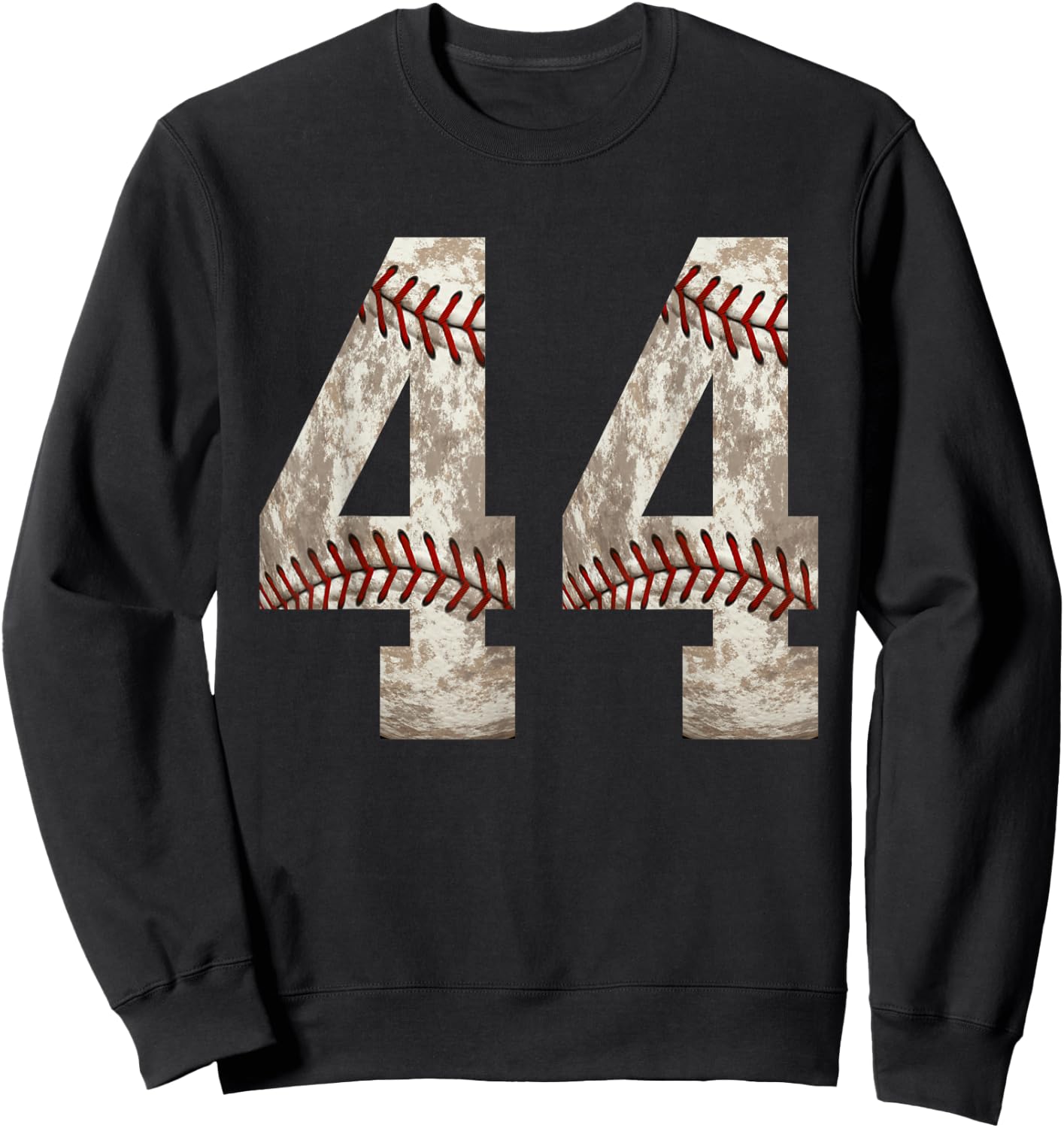 Baseball Jersey Number 44 Outfit Distressed Ball Design Sweatshirt - Sweatshirt | Black