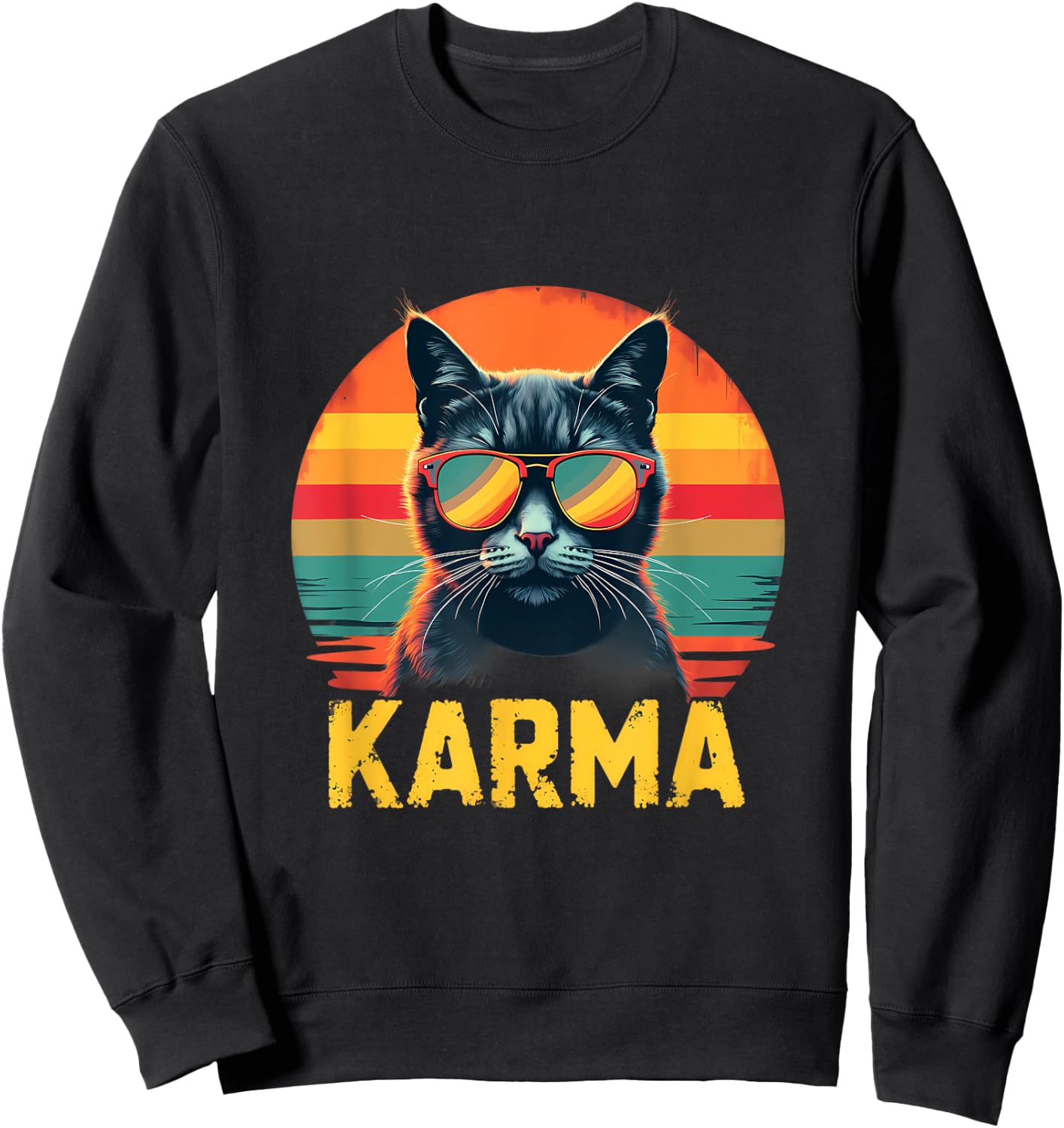 Karma Cat Retro Sunglasses Sunset Vibes Women Sweatshirt - Sweatshirt | Black