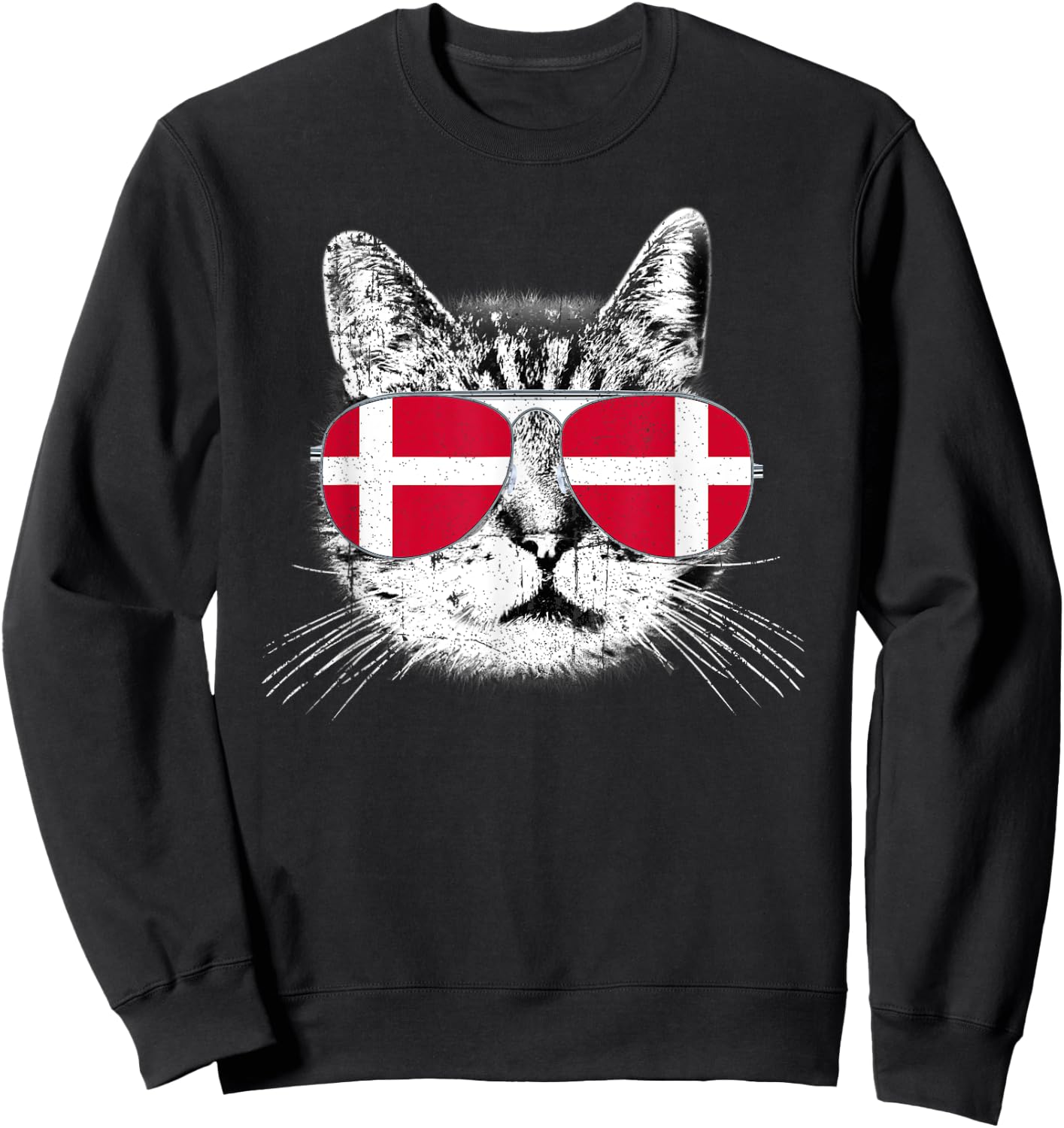 Denmark Flag Danish Cat Sunglasses Funny Men Women Gift Sweatshirt - Sweatshirt | Black