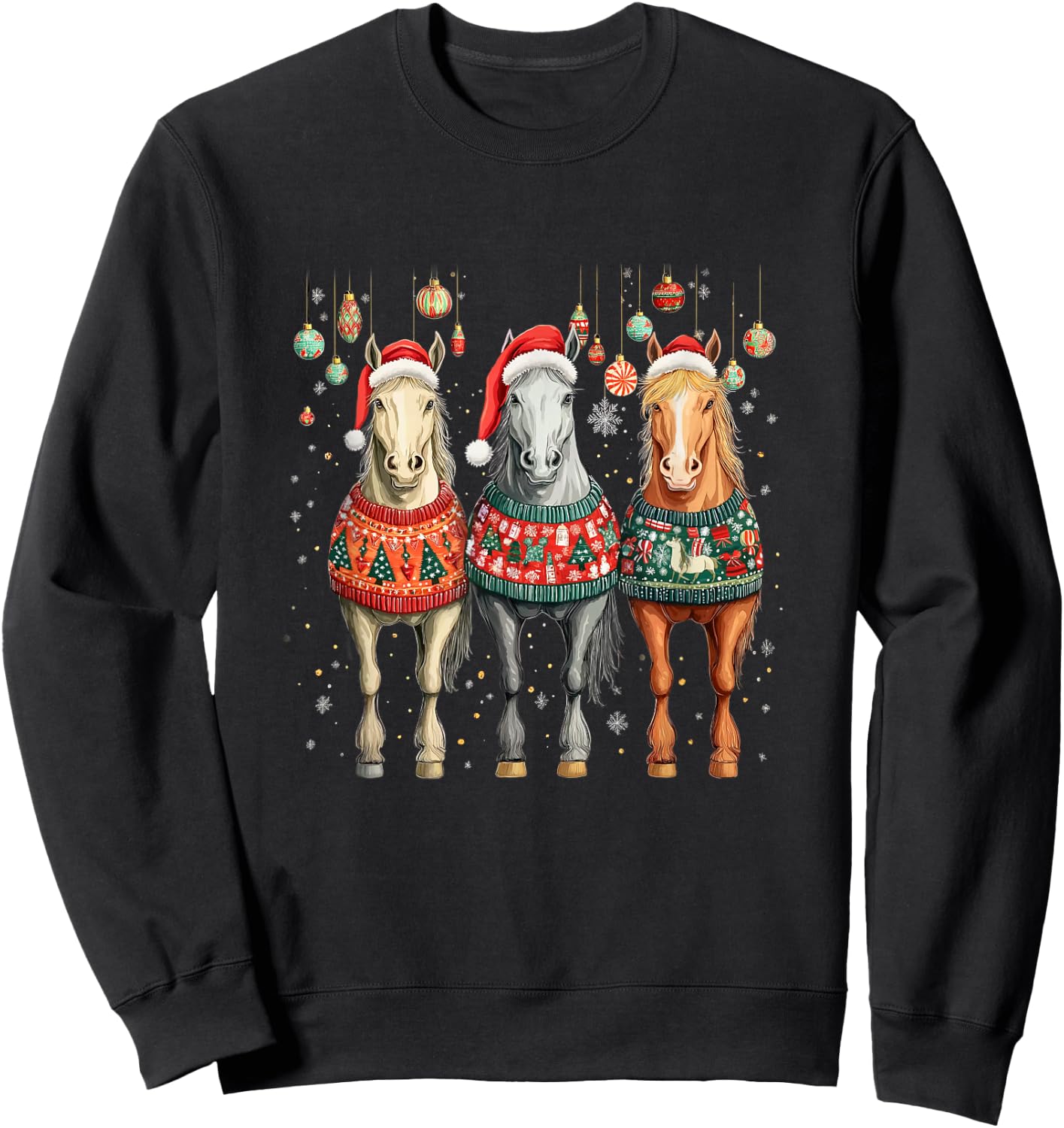 Cute Horses Santa Hat Ugly Christmas Xmas Horse Lover Sweatshirt - Sweatshirt | Black