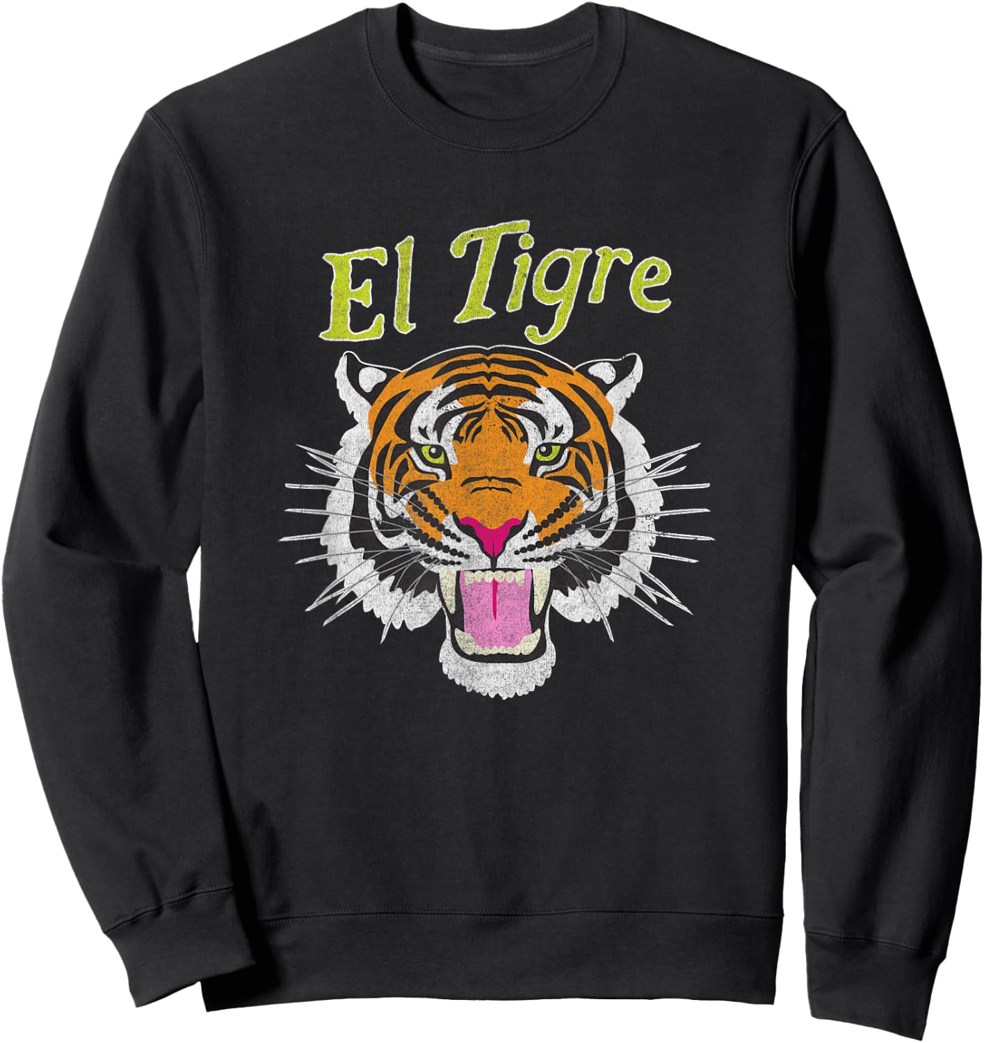 El Tigre Vintage Snarling Tiger Retro Men Women Sweatshirt - Sweatshirt | Black