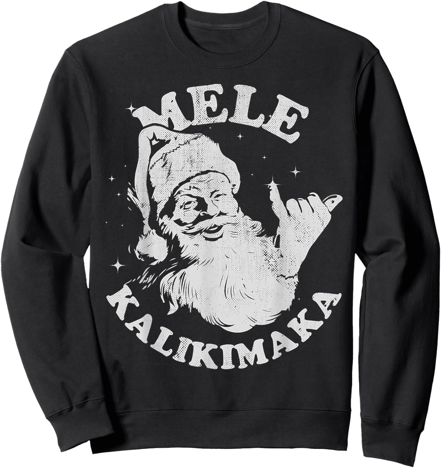 Retro Christmas Mele Kalikimaka Santa Shaka Hawaii Sweatshirt - Sweatshirt | Black