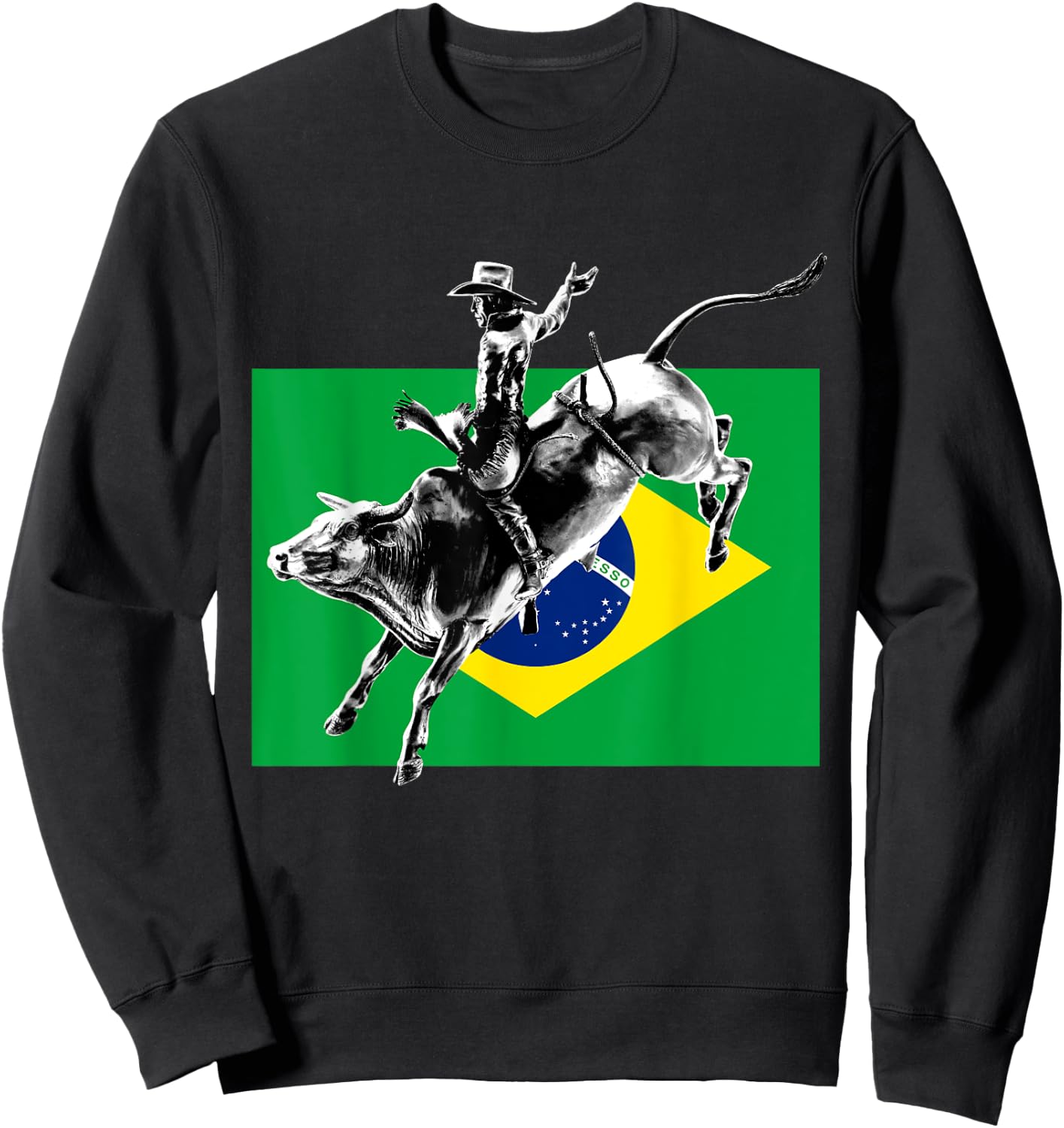Rodeo Bull Rider Patriotic Flag of Brazil Cowboys Sweatshirt - Sweatshirt | Black