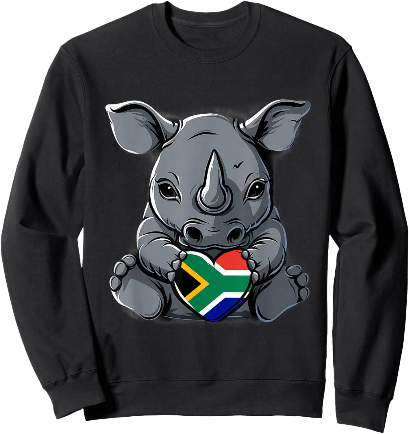 South Africa Flag Cute Rhino Heart South African Pride Sweatshirt - Sweatshirt | Black