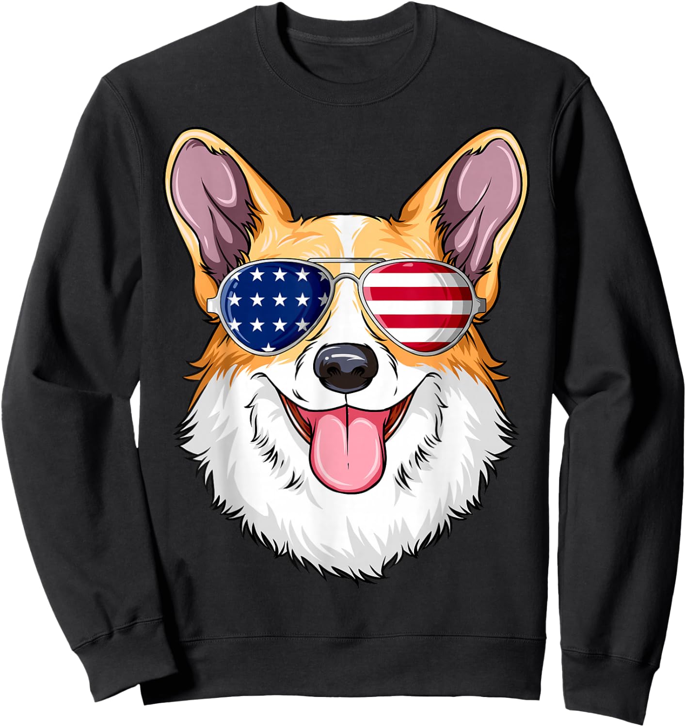 Patriotic Corgi American Flag Glasses 4th July Corgi Sweatshirt - Sweatshirt | Black