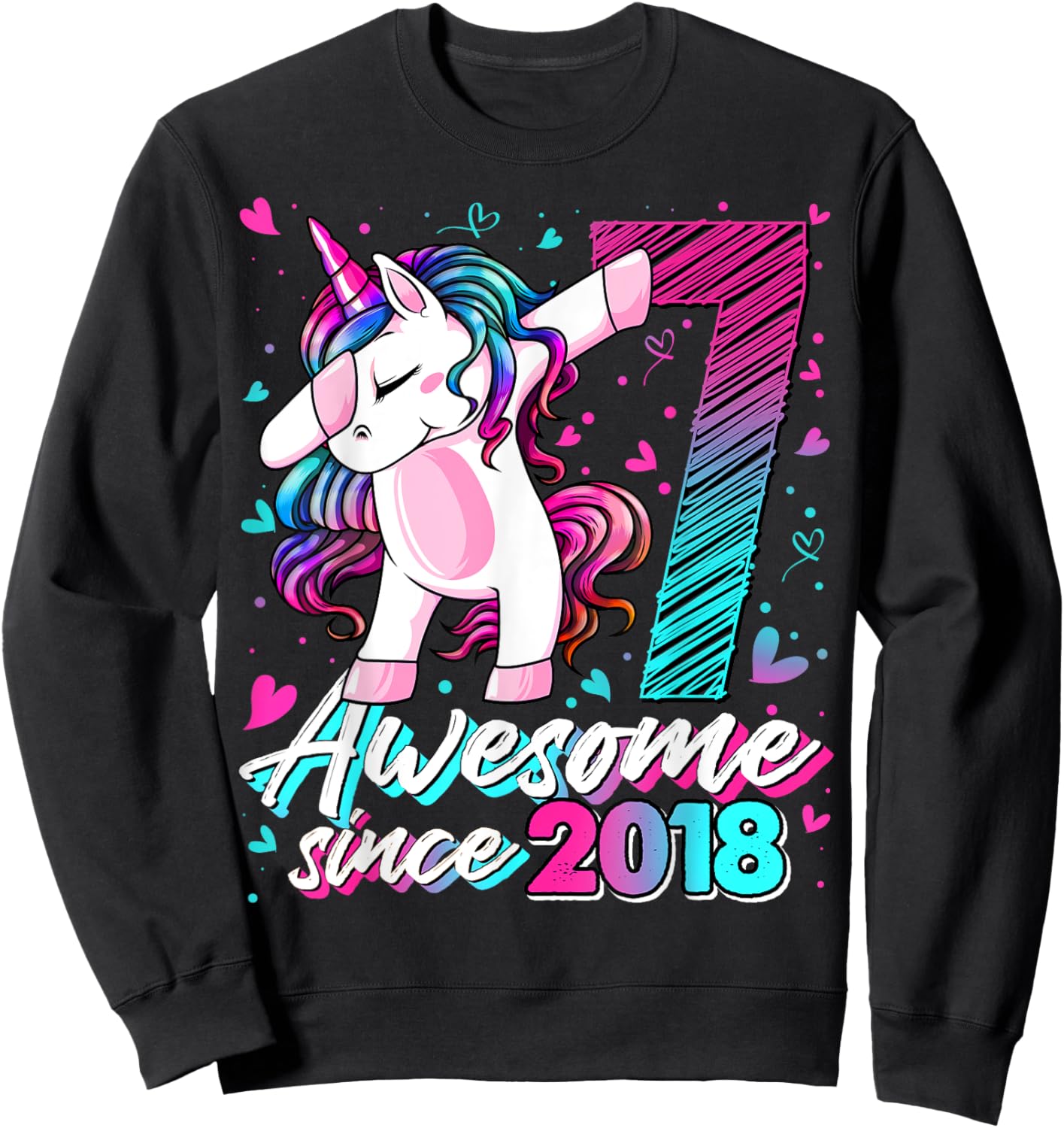 7 Year Old Unicorn Gifts For Girls 7th Birthday Girl Party Sweatshirt - Sweatshirt | Black