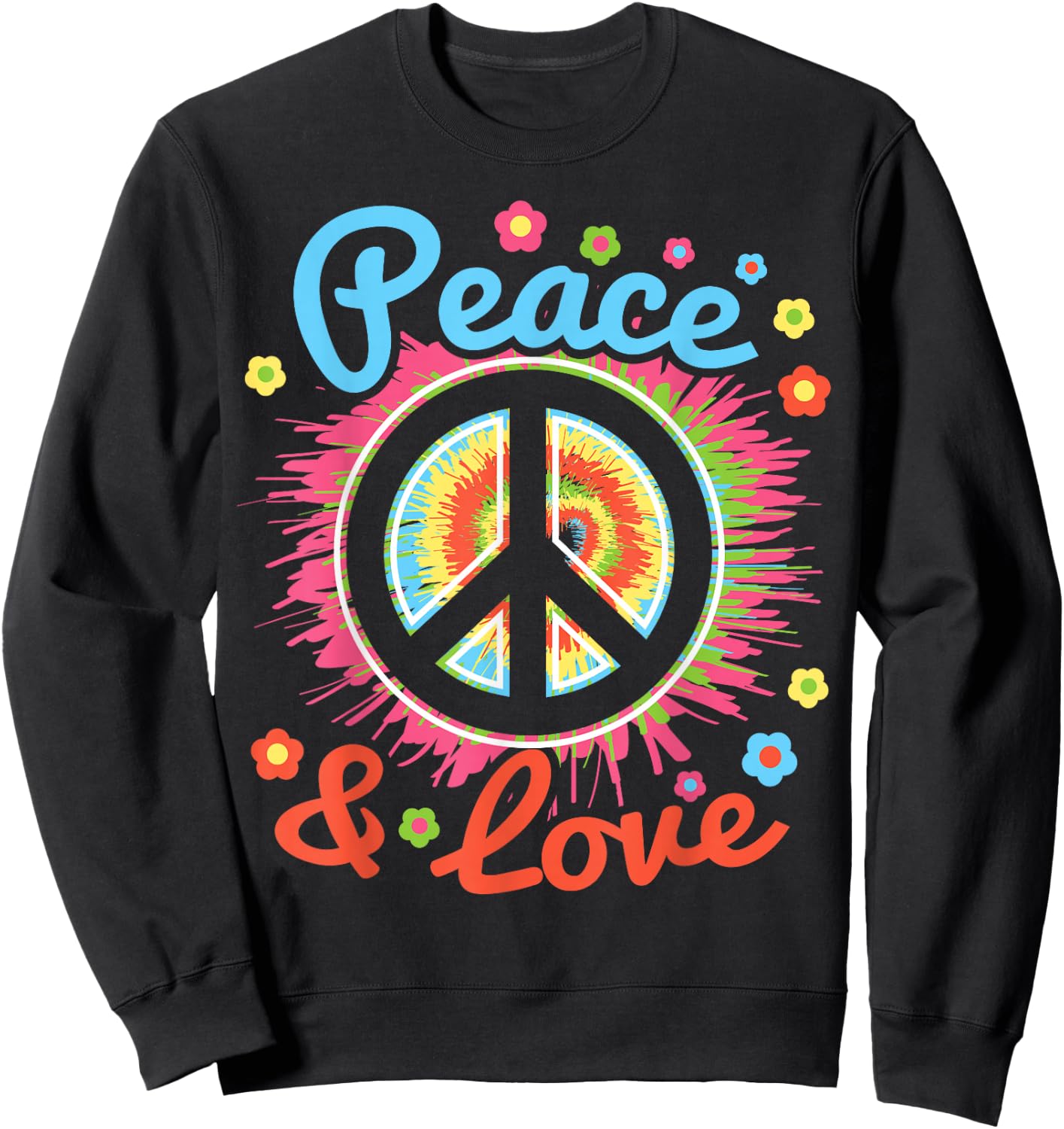 Peace and Love Peace Sign Positive Inspiration 70's Hippie Sweatshirt - Sweatshirt | Black