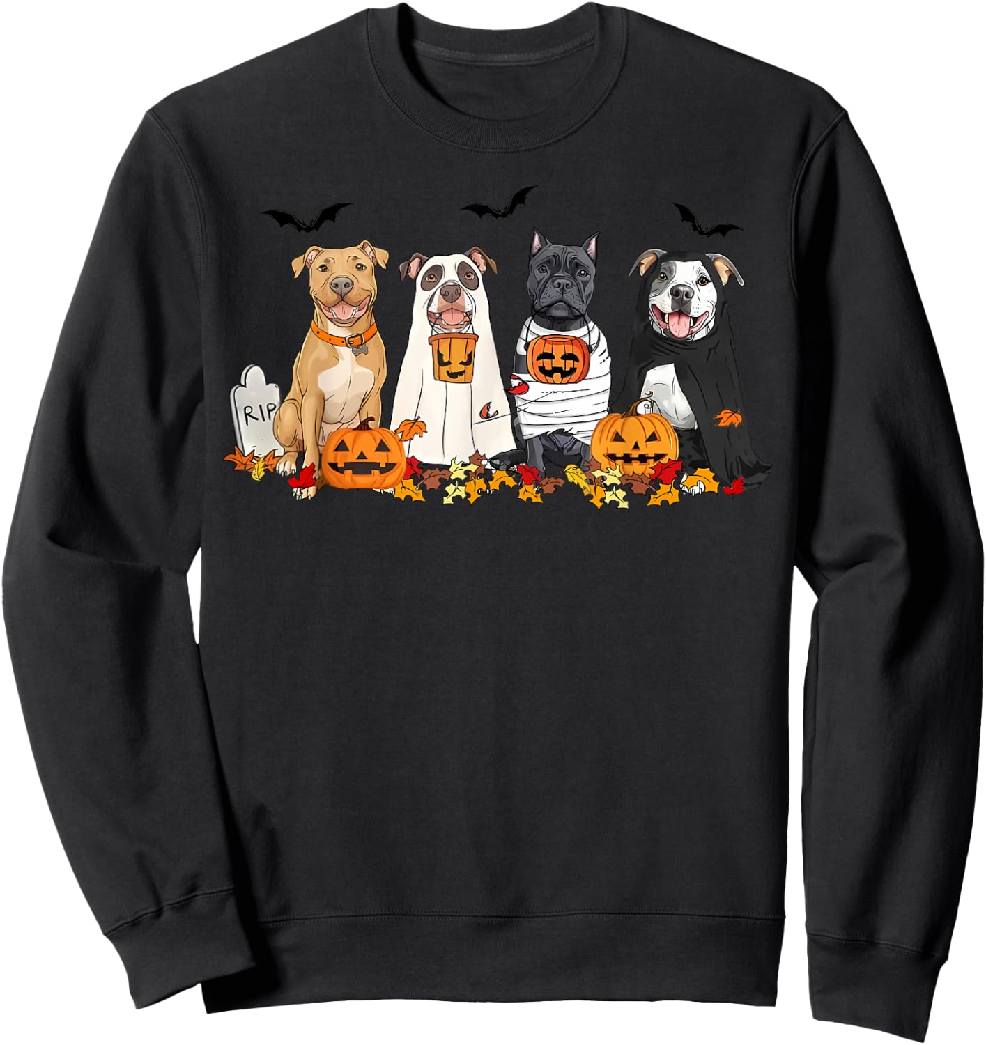 Pit Bull Dogs Ghost Witch Mummy Halloween Pumpkins Spooky Sweatshirt - Sweatshirt | Black