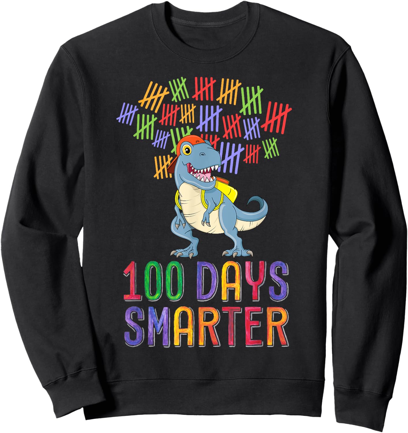 100 Days Smarter 100th Day of School Outfit T-Rex Dinosaur Sweatshirt - Sweatshirt | Black