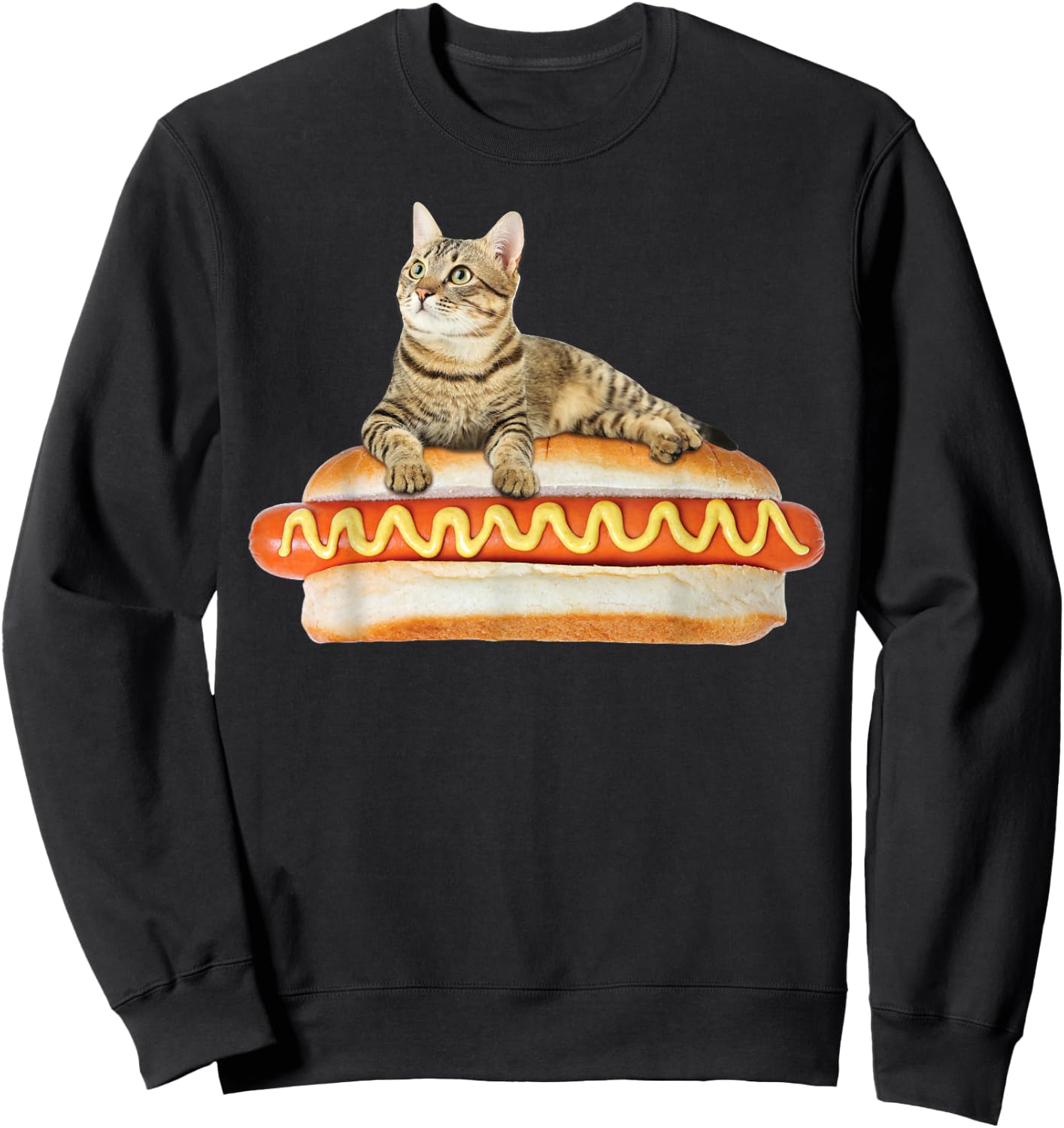 Funny Hot Dog Cat by Zany Brainy, Cute Kitty Food Sweatshirt - Sweatshirt | Black