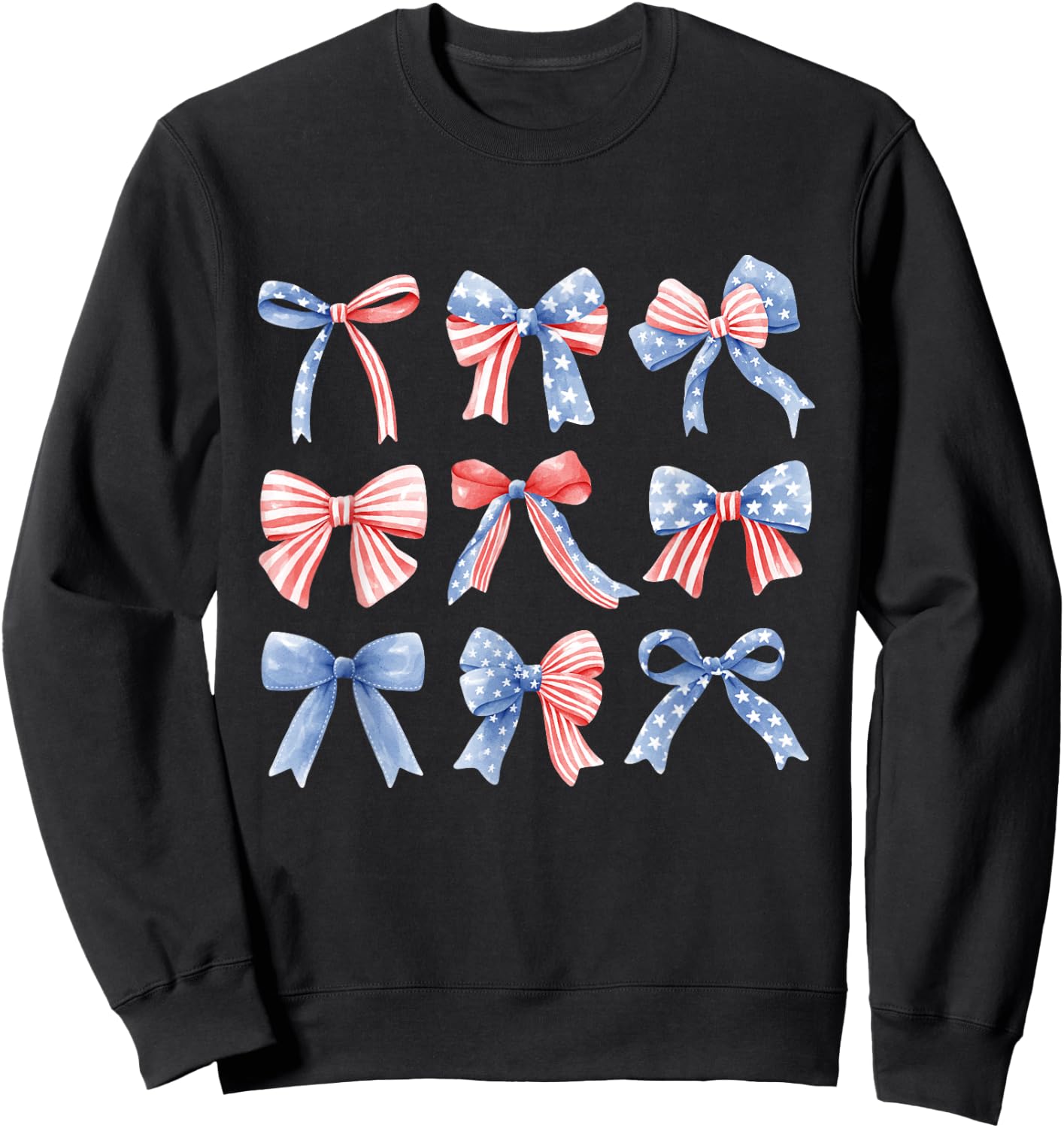 Coquette Red White & Blue Patriotic Bows Retro July 4th Sweatshirt - Sweatshirt | Black