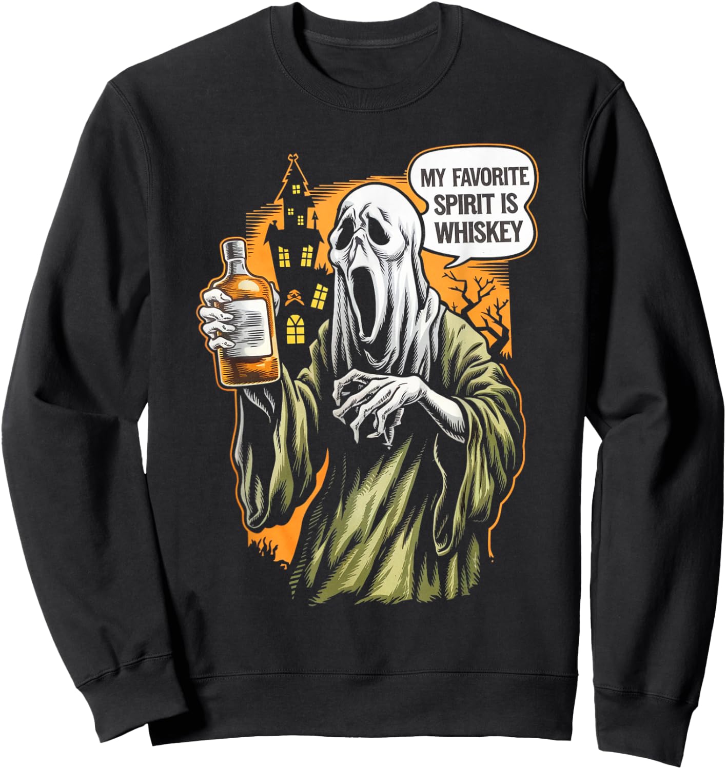 My Favorite Spirit Is Whiskey Ghost Halloween Whiskey Sweatshirt - Sweatshirt | Black