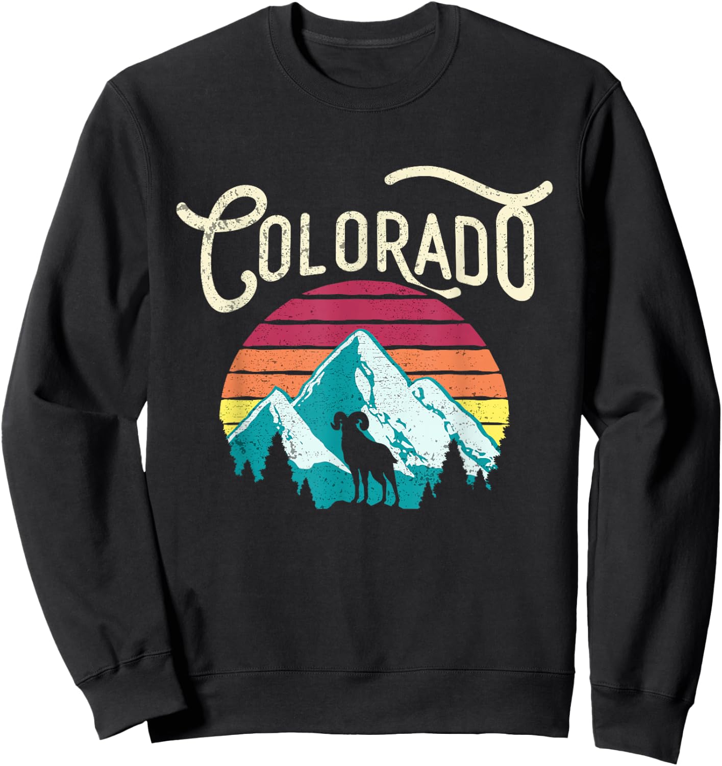 Retro Colorado CO Mountains Wildlife Bighorn Sheep Sweatshirt - Sweatshirt | Black