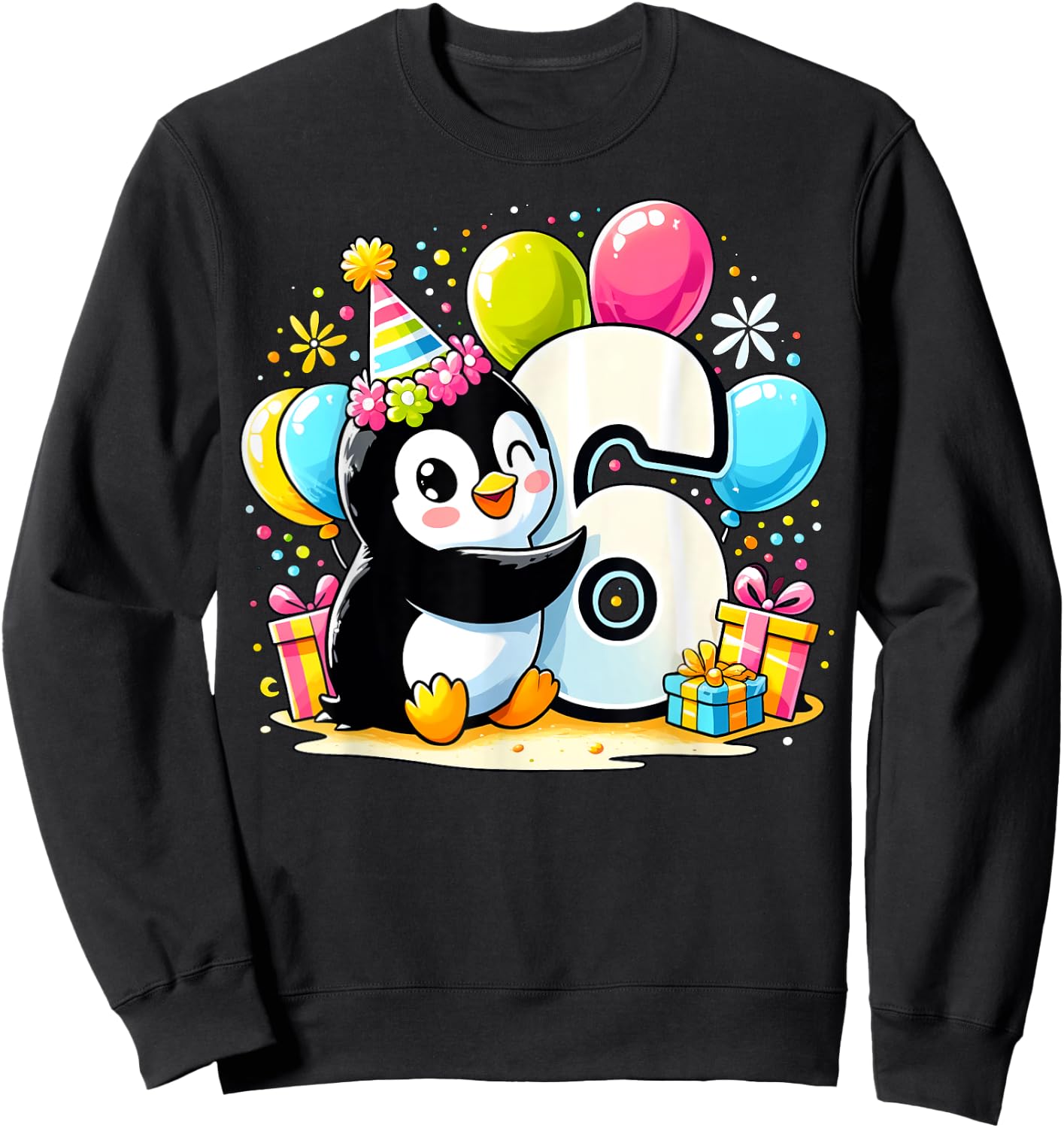 Penguin 6th birthday boy girl 6 years old sixth six Penguin Sweatshirt - Sweatshirt | Black