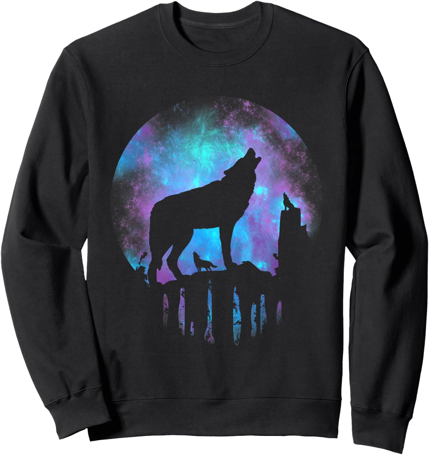 Wolf Galaxy Moon Sweatshirt - Sweatshirt | Black