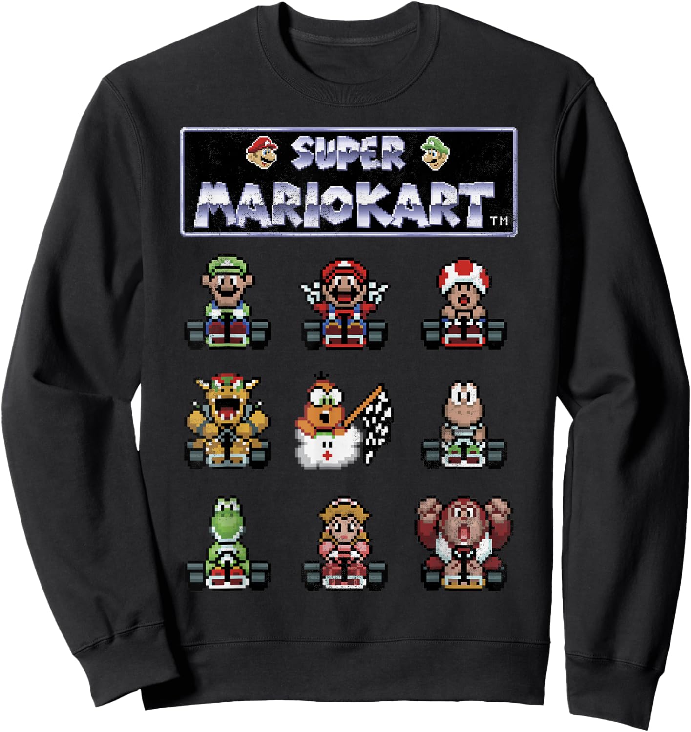 Mario Kart 8-bit Group Racers Retro Graphic Sweatshirt - Sweatshirt | Black